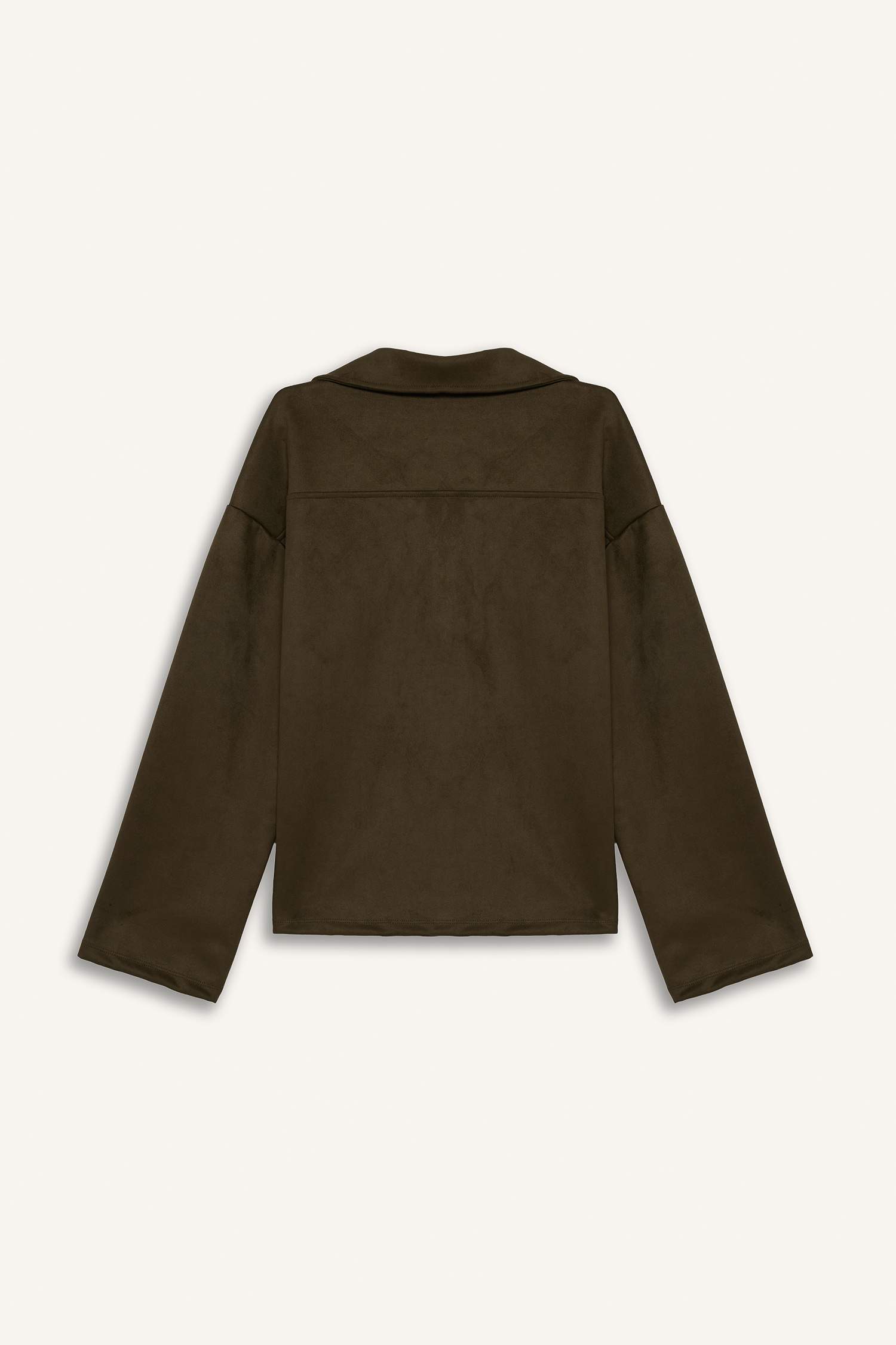 Oversize Geniş Kalıp Polo Yaka Süet Uzun Kollu Tişört