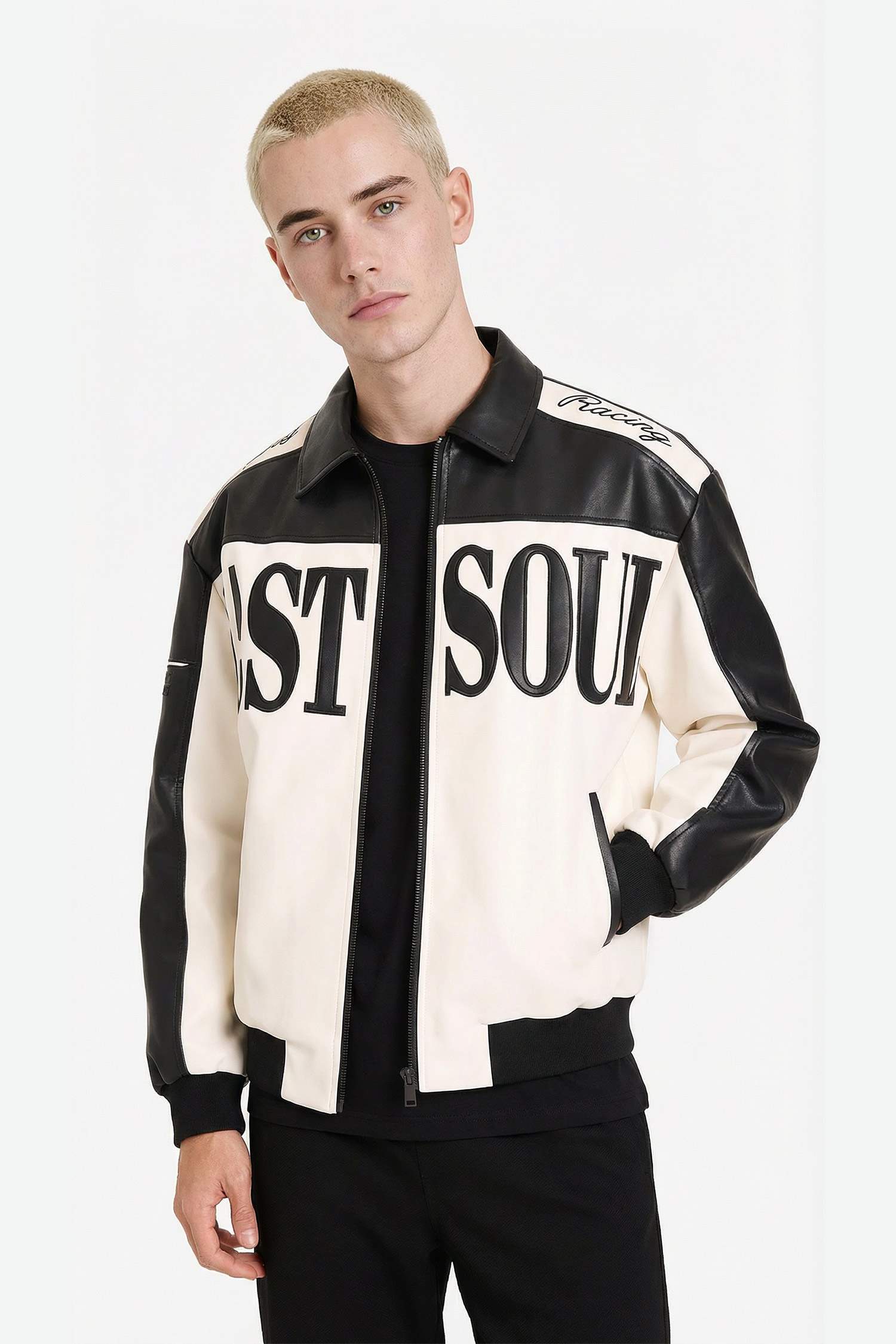 Black Man Oversize Zip-Up Faux Leather Jacket 3376397 | DeFacto