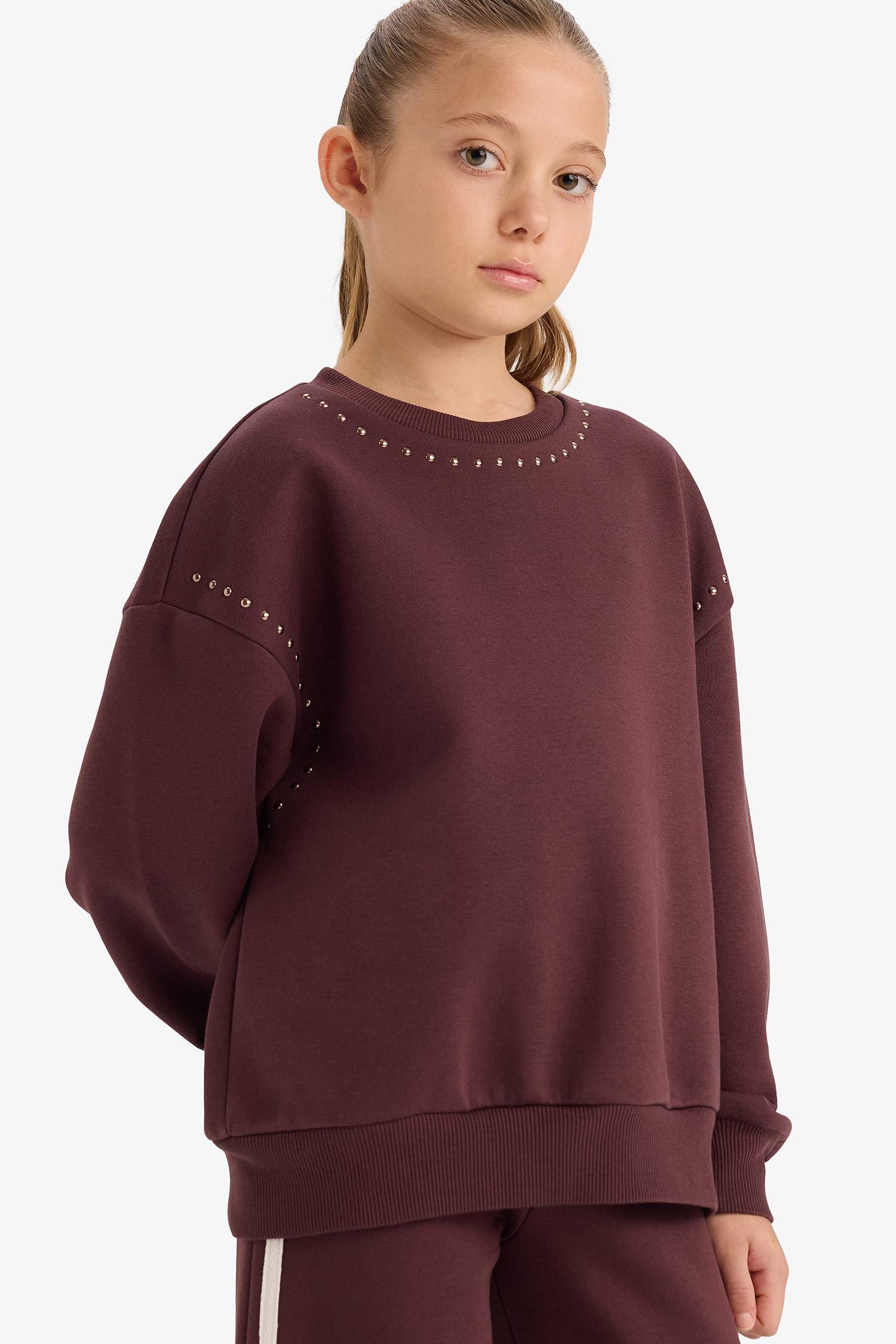 Kız Çocuk Overshirt Fit Taşlı İçi Yumuşak Tüylü Sweatshirt