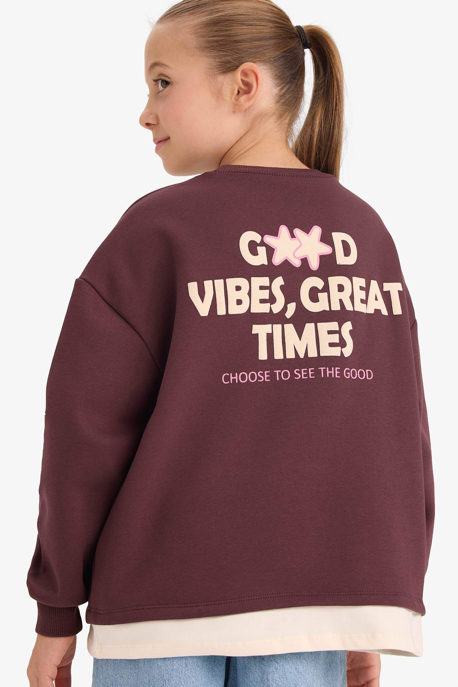 Kız Çocuk Overshirt Fit Sırt Baskılı İçi Yumuşak Tüylü Sweatshirt