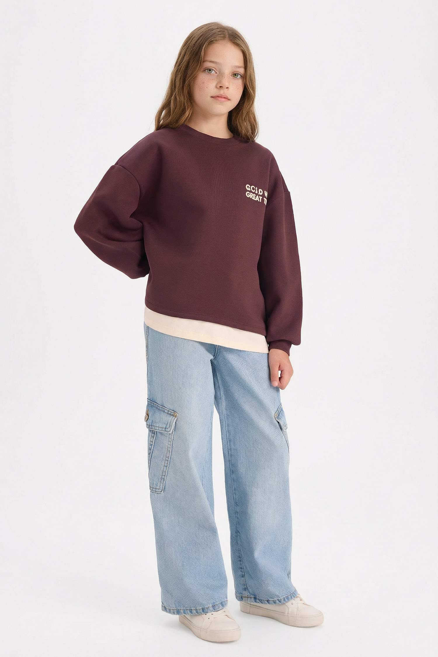 Kız Çocuk Overshirt Fit Sırt Baskılı İçi Yumuşak Tüylü Sweatshirt