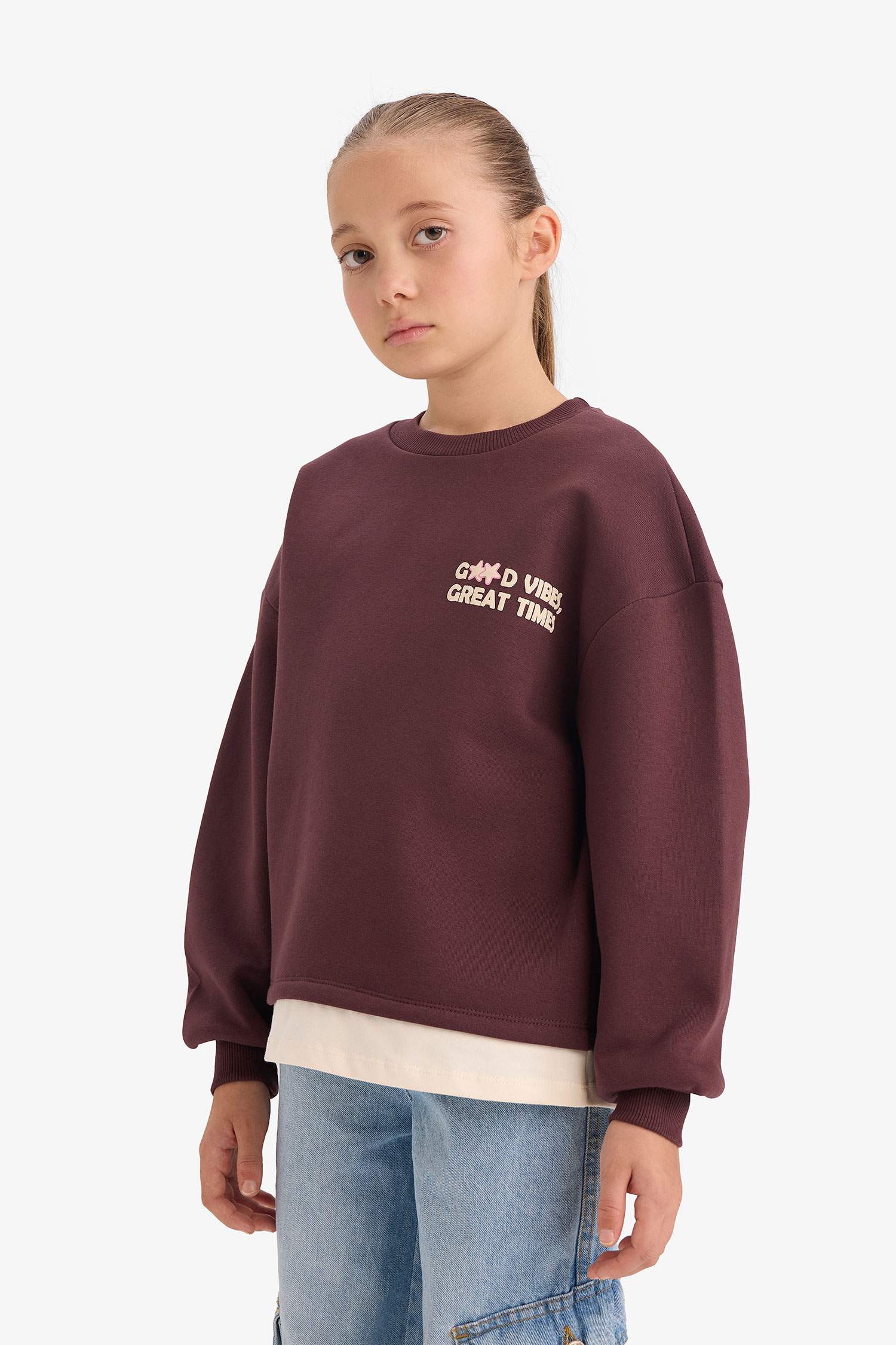 Kız Çocuk Overshirt Fit Sırt Baskılı İçi Yumuşak Tüylü Sweatshirt