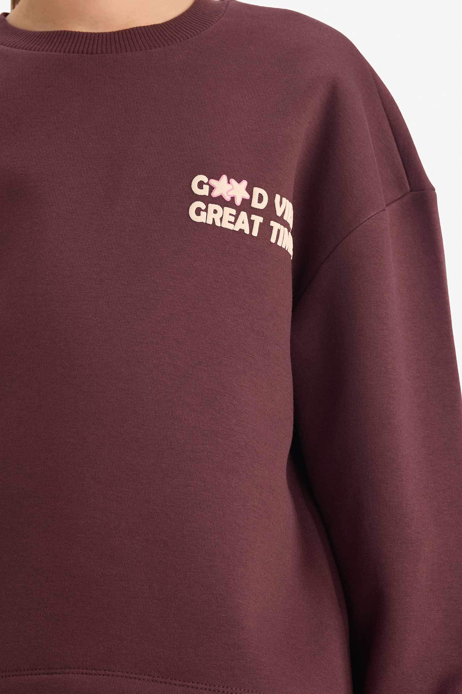 Kız Çocuk Overshirt Fit Sırt Baskılı İçi Yumuşak Tüylü Sweatshirt