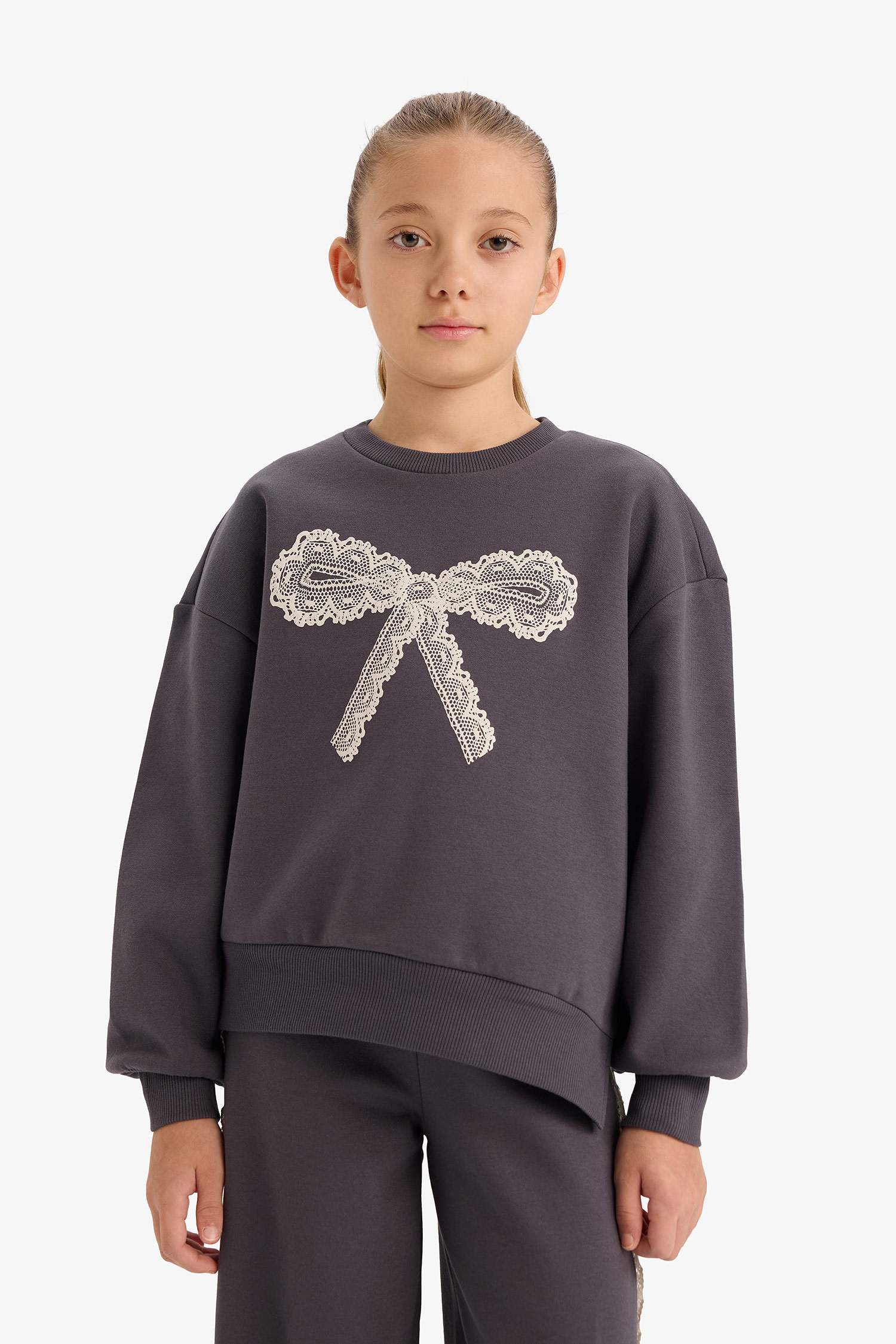 Kız Çocuk Overshirt Fit Baskılı İçi Yumuşak Tüylü Sweatshirt