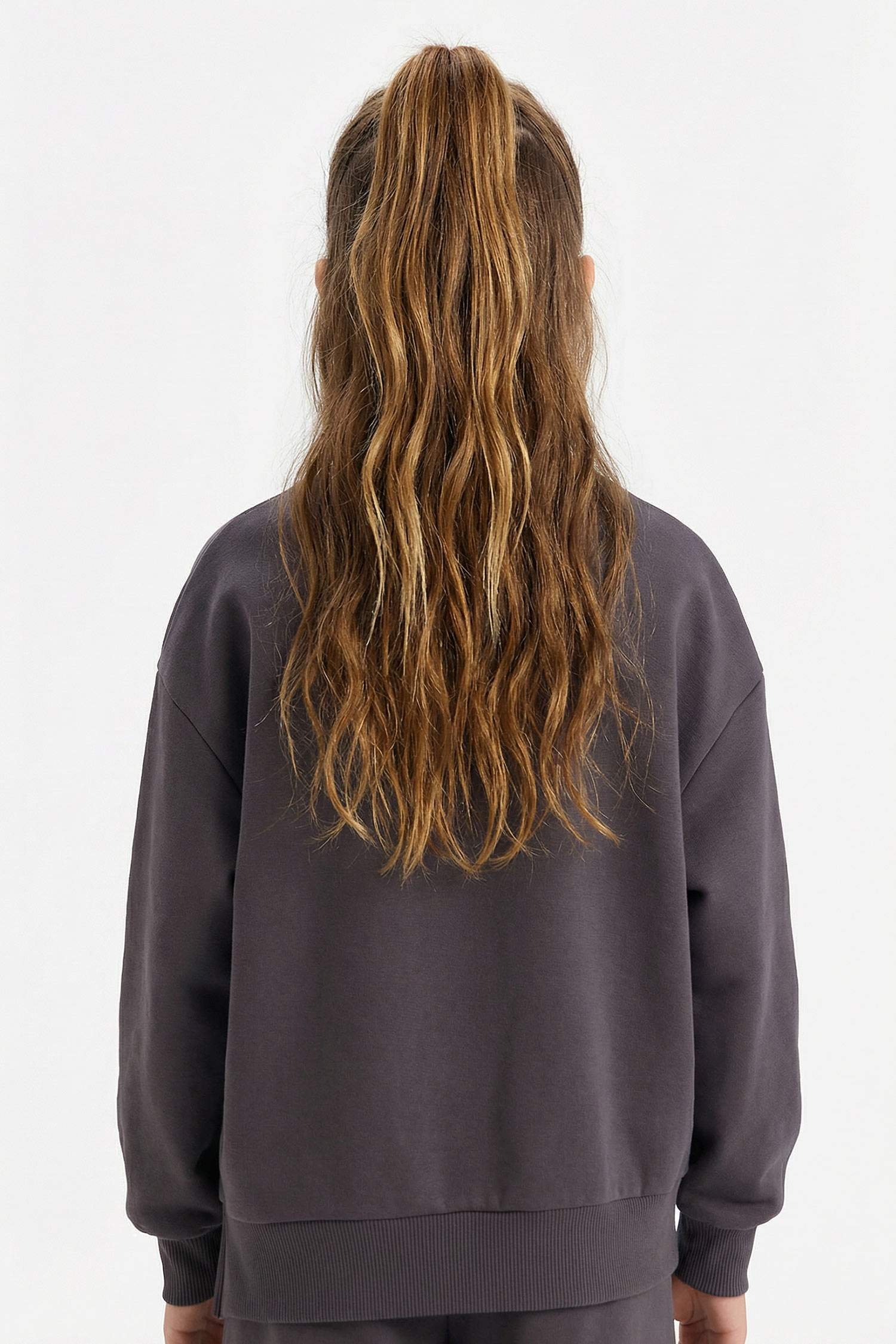 Kız Çocuk Overshirt Fit Baskılı İçi Yumuşak Tüylü Sweatshirt