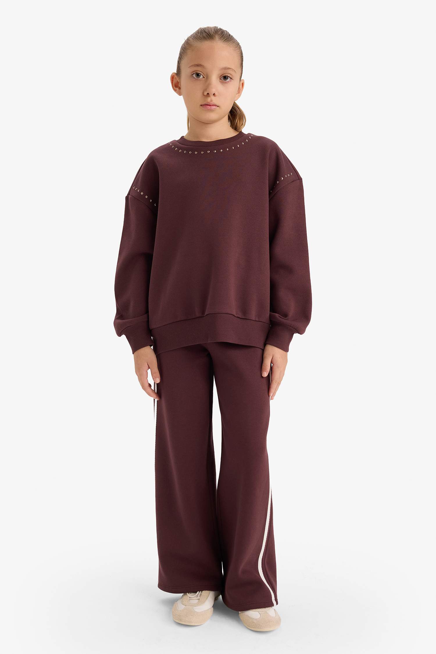 بنطلون بناتي وايد ليج تقيل برجل واسع