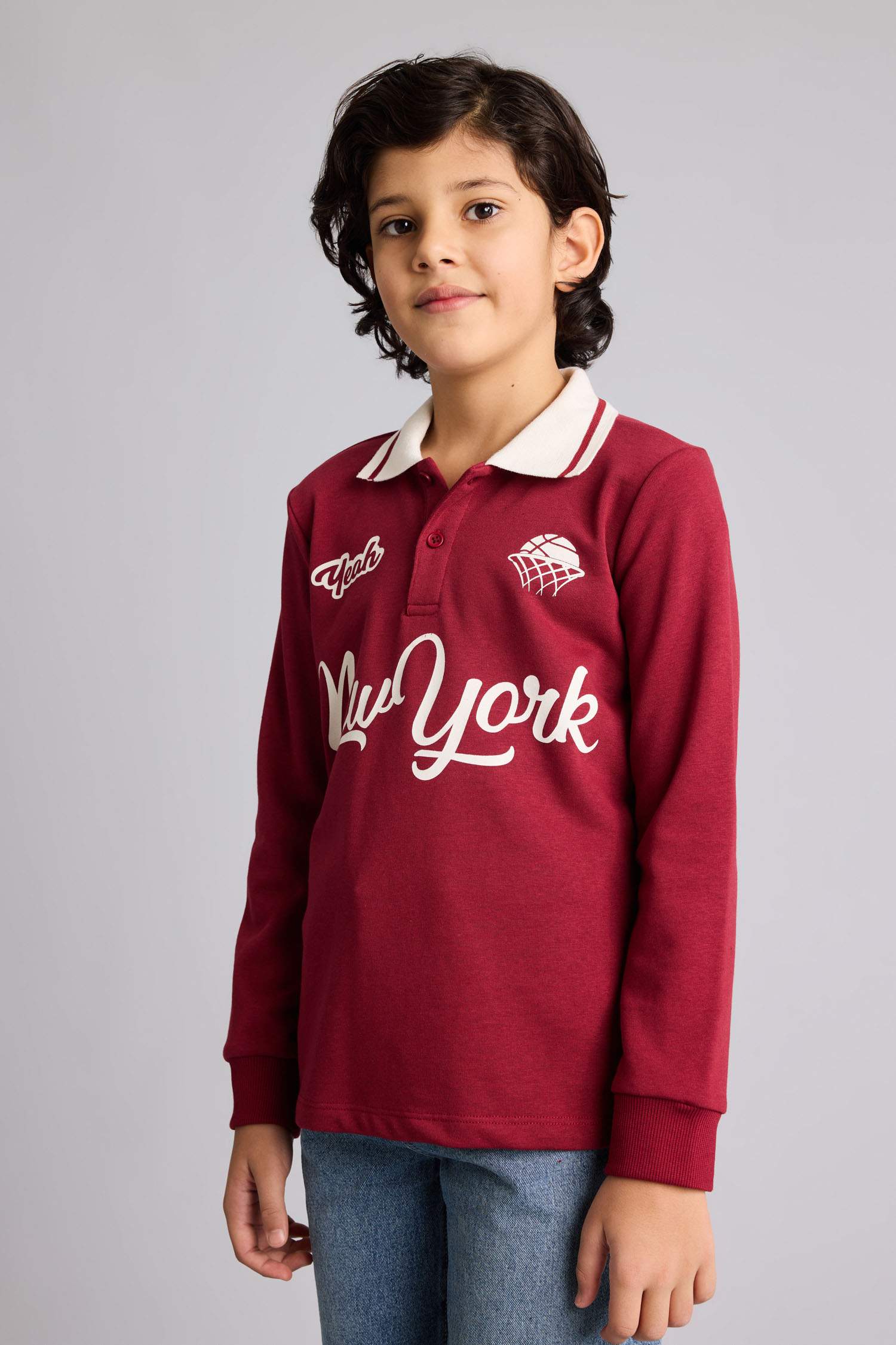 تيشيرت بولو كم طويل مطبوع قصة عادية برقبة بولو