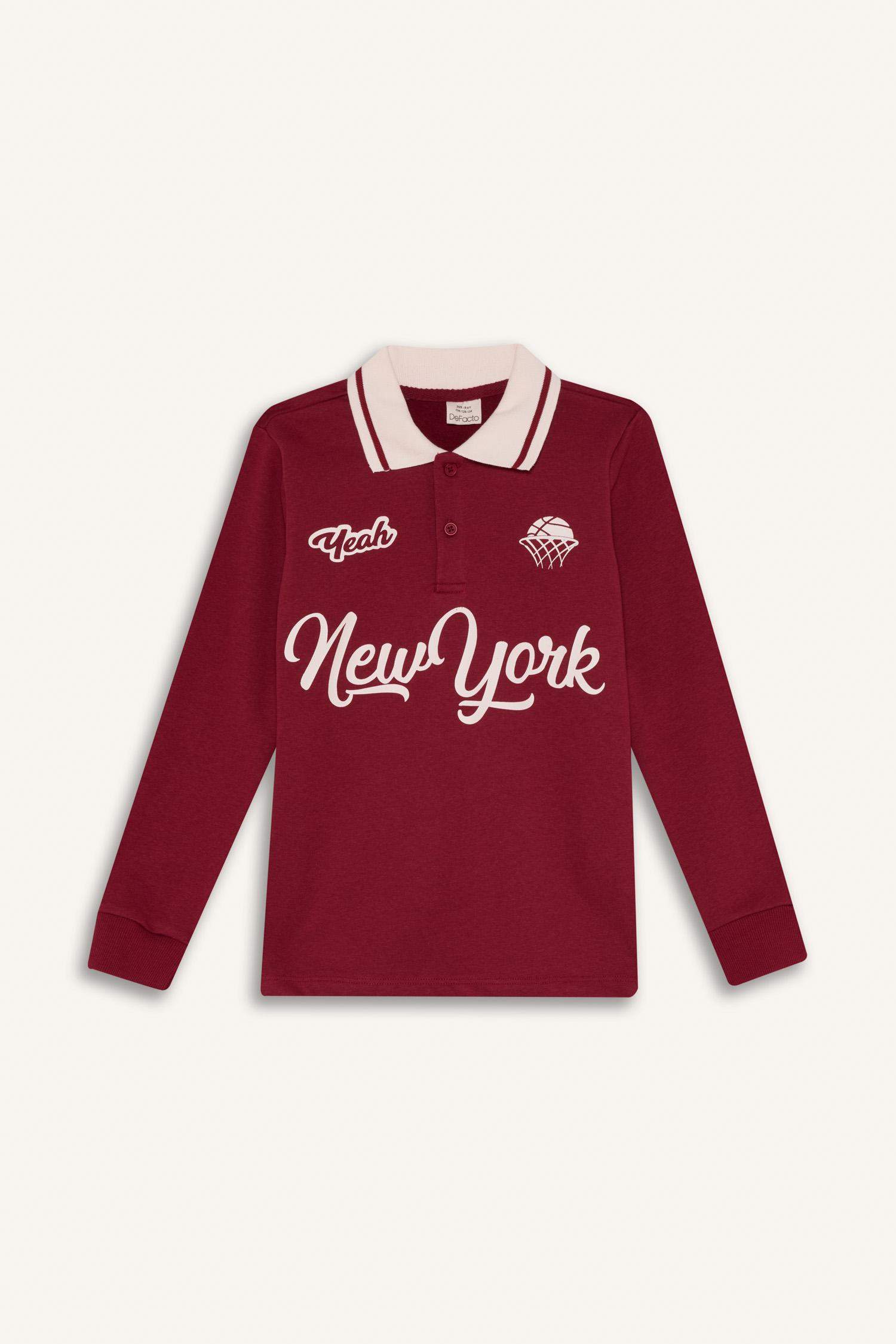 تيشيرت بولو كم طويل مطبوع قصة عادية برقبة بولو