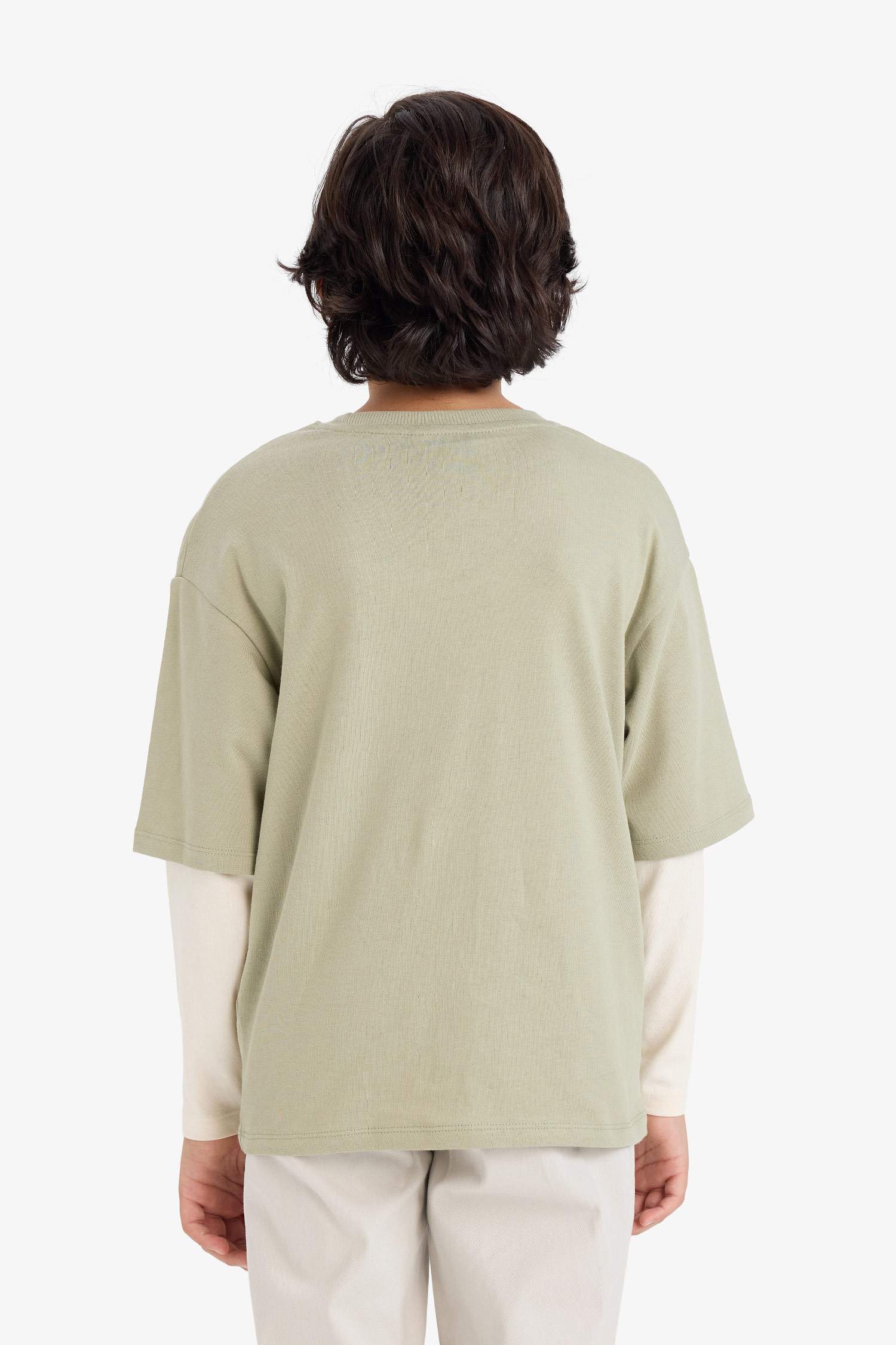 Erkek Çocuk Oversize Geniş Kalıp Bisiklet Yaka Baskılı Uzun Kollu Tişört