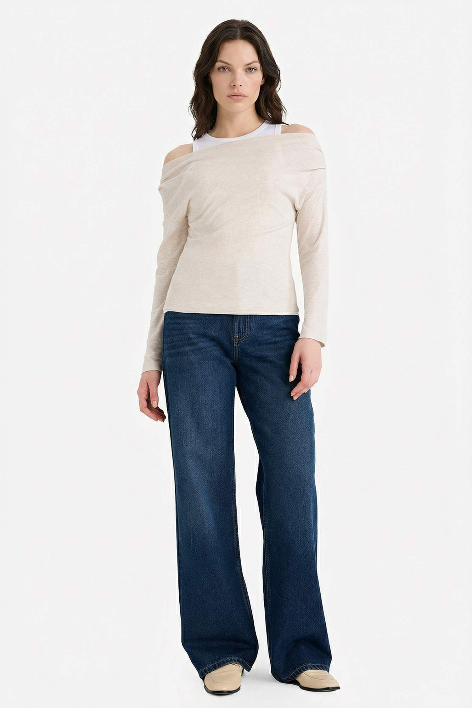 Slim Fit Çift Katmanlı Ribana Tişört 