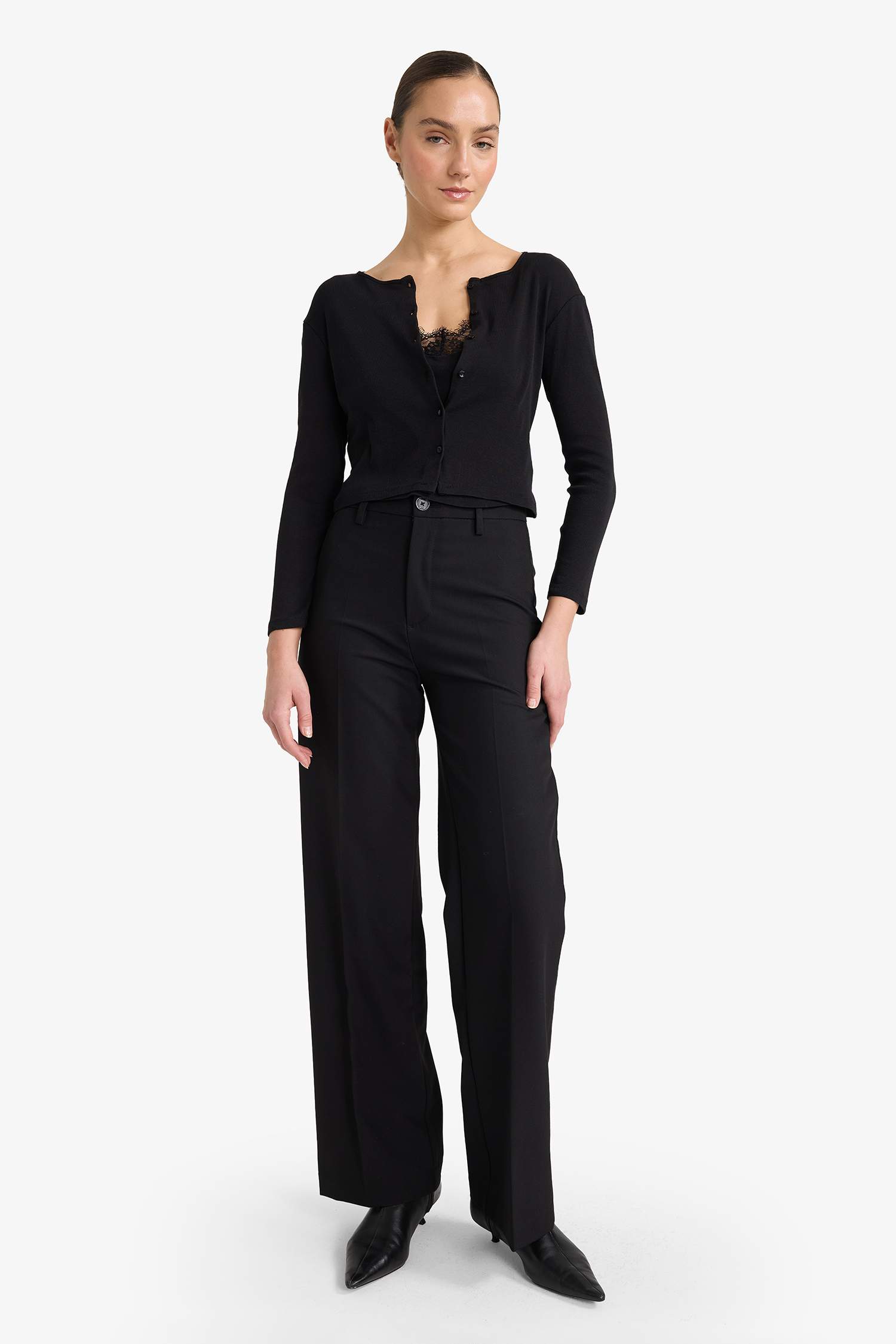 Slim Fit Dar Kesim Bisiklet Yaka Ribana Uzun Kollu Tişört