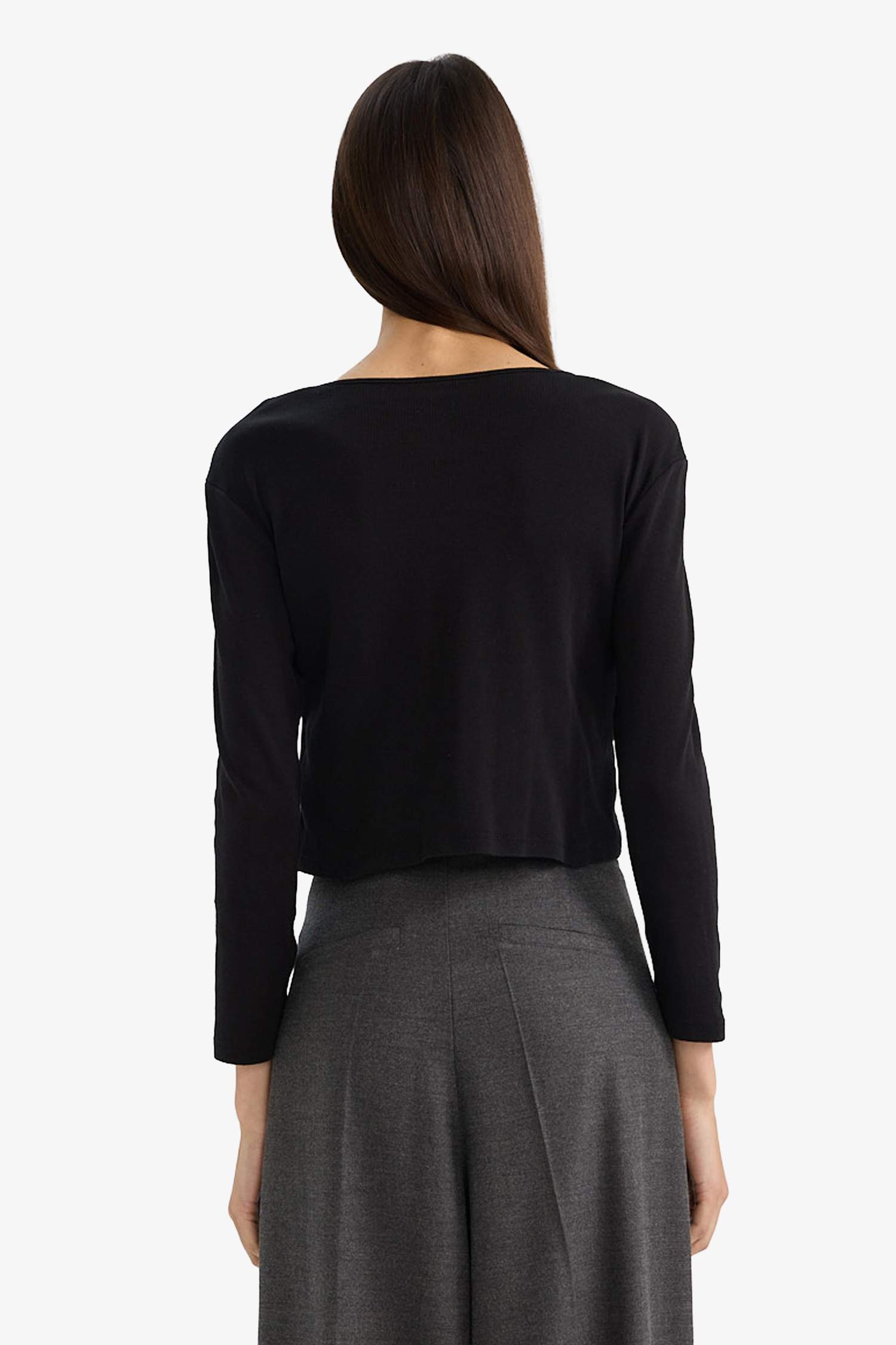 Slim Fit Dar Kesim Bisiklet Yaka Ribana Uzun Kollu Tişört