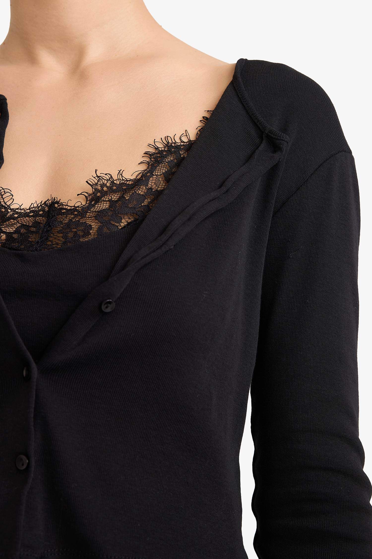 Slim Fit Dar Kesim Bisiklet Yaka Ribana Uzun Kollu Tişört