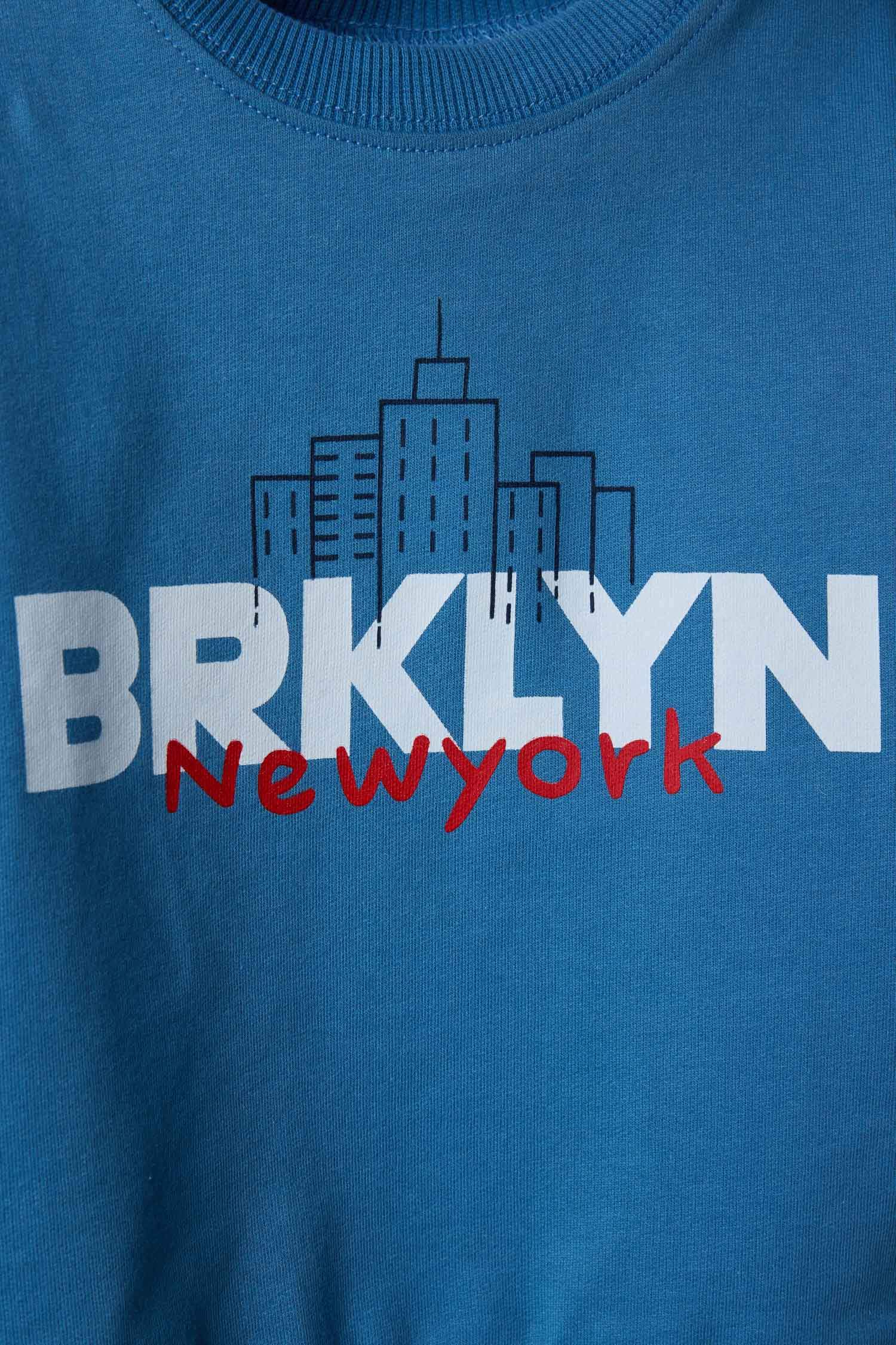 Erkek Bebek Oversize Geniş Kalıp Bisiklet Yaka Baskılı 2'li Sweatshirt