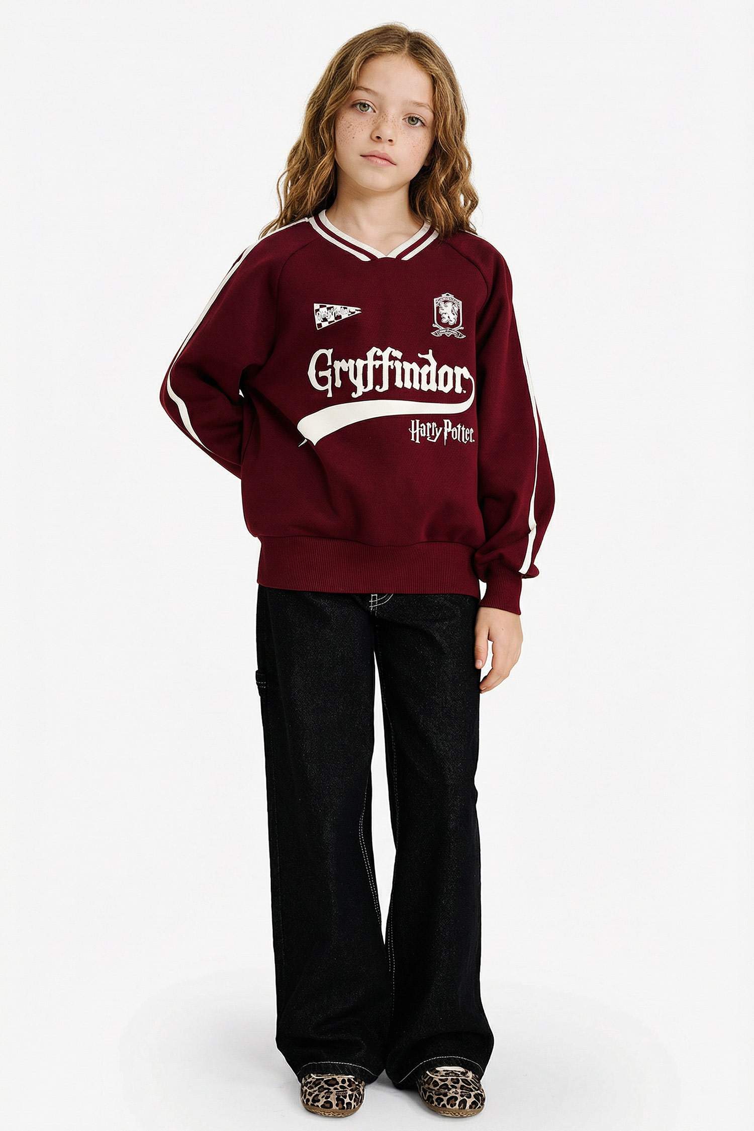 Girl Harry Potter Oversize Fit V-Neck Soft Fleece Lined Sweatshirt