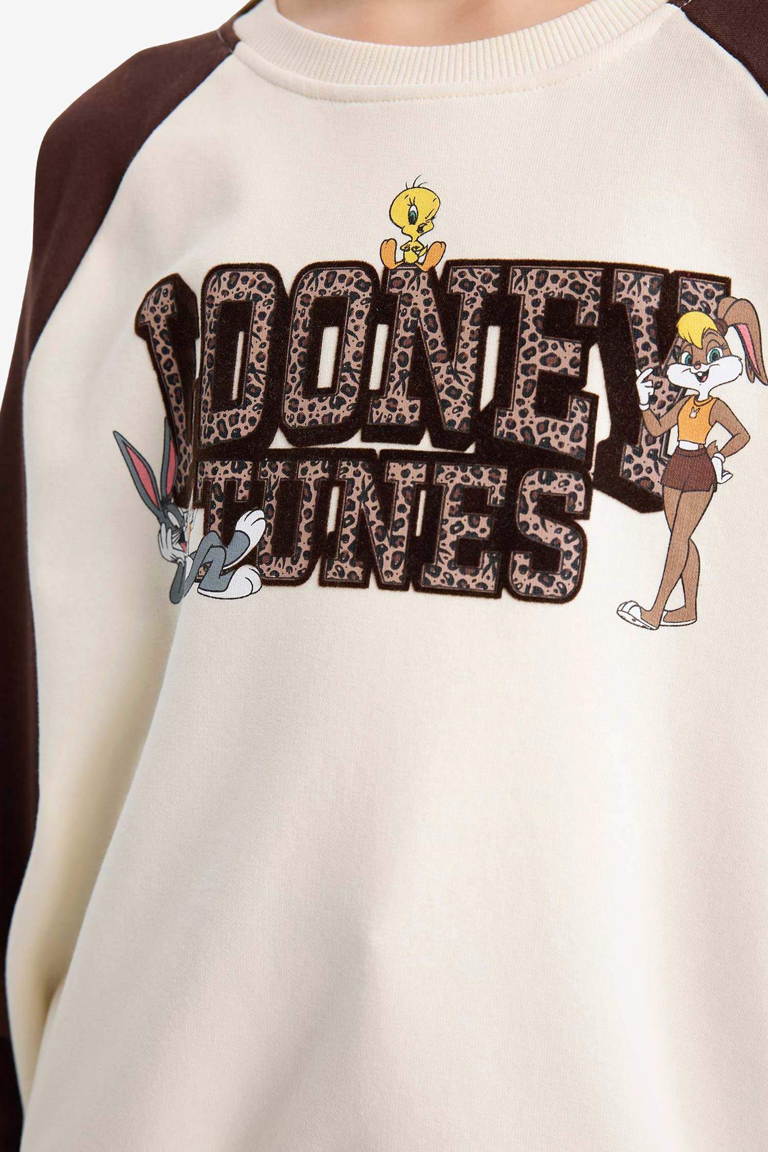 Kız Çocuk Looney Tunes Oversize Geniş Kalıp Bisiklet Yaka Sweatshirt