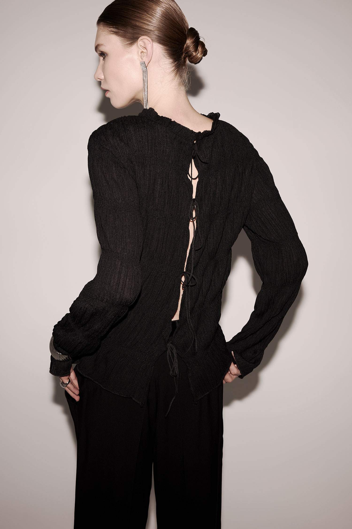 Regular Fit Crew Neck Crepe Long Sleeve T-Shirt