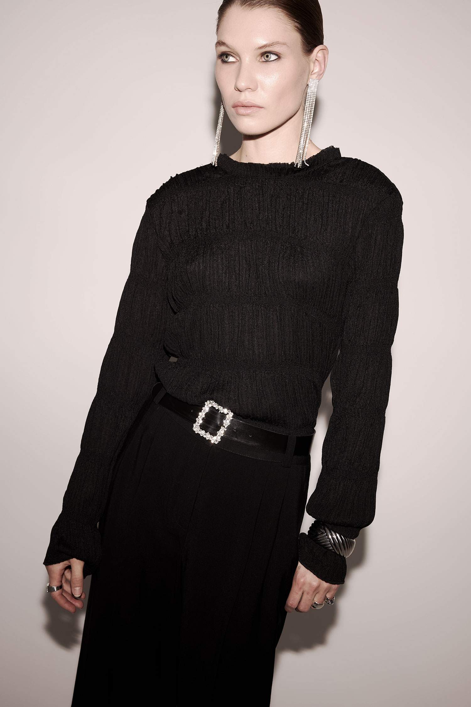 Regular Fit Crew Neck Crepe Long Sleeve T-Shirt