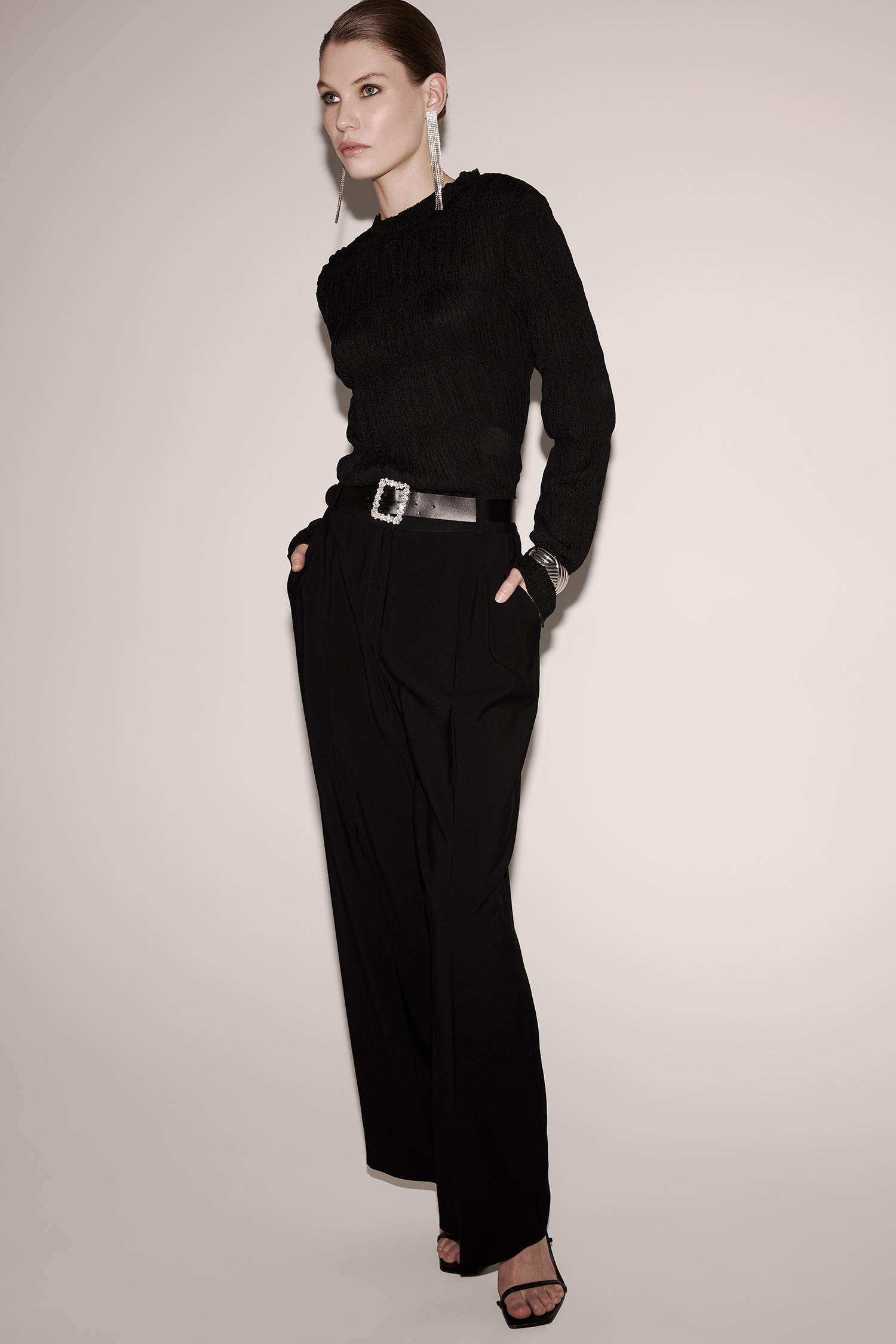 Regular Fit Crew Neck Crepe Long Sleeve T-Shirt