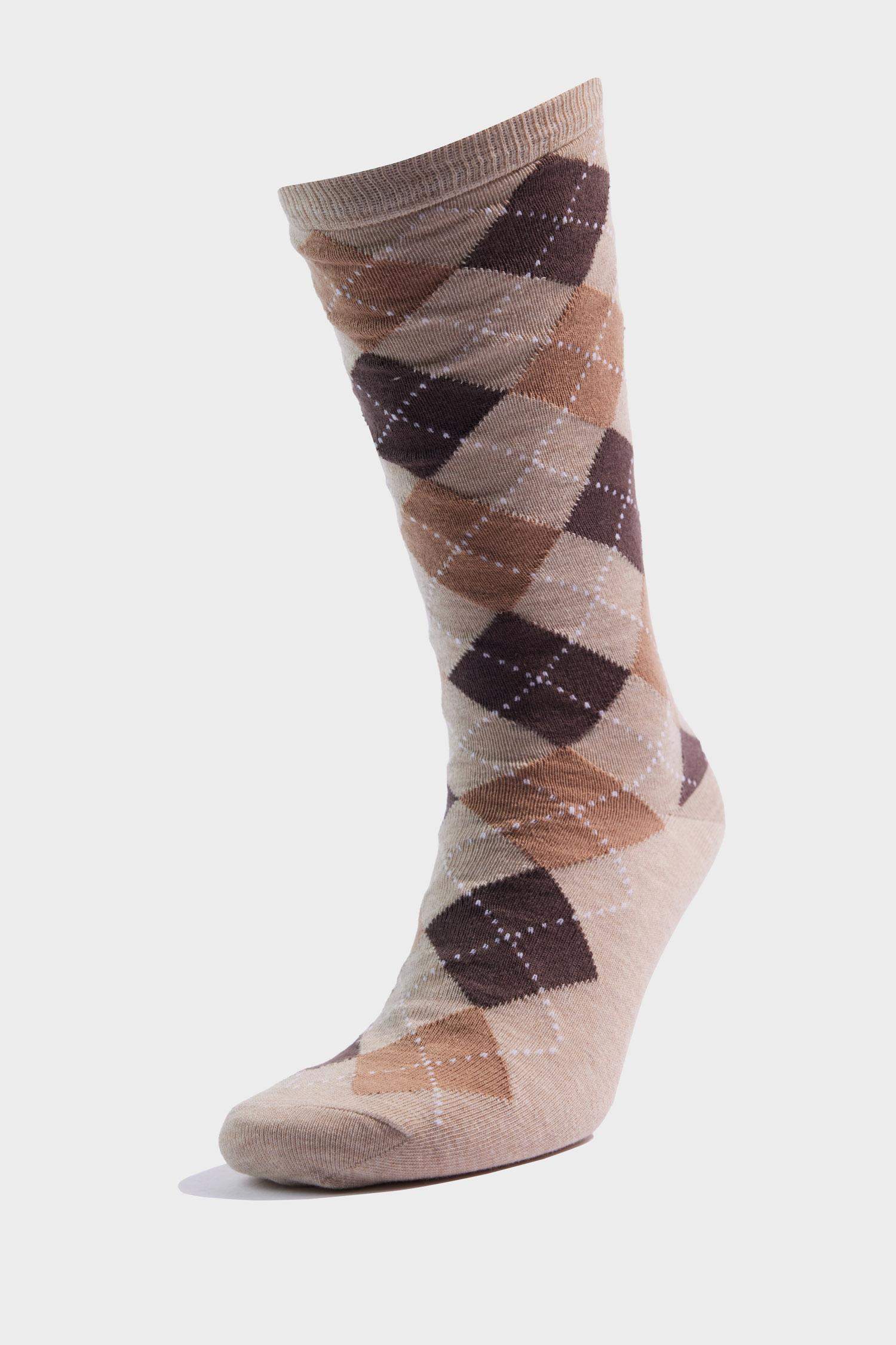 Kadın 2'li Baklava Desenli Pamuklu Diz Altı Çorap