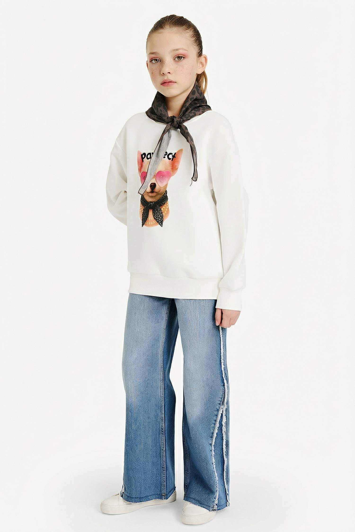 Kız Çocuk Overshirt Fit Baskılı İçi Yumuşak Tüylü Sweatshirt