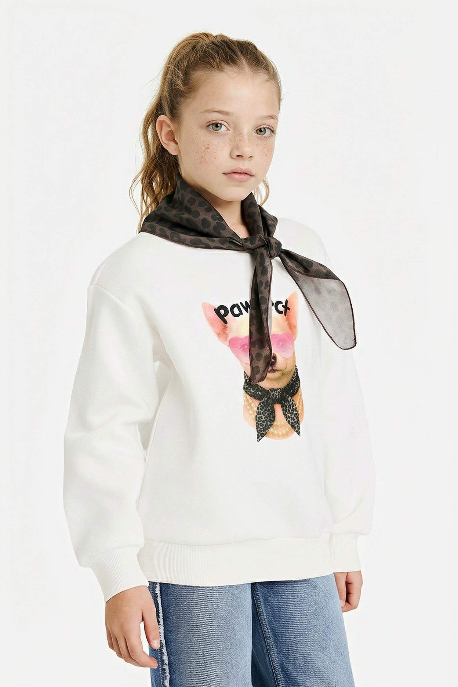 Kız Çocuk Overshirt Fit Baskılı İçi Yumuşak Tüylü Sweatshirt