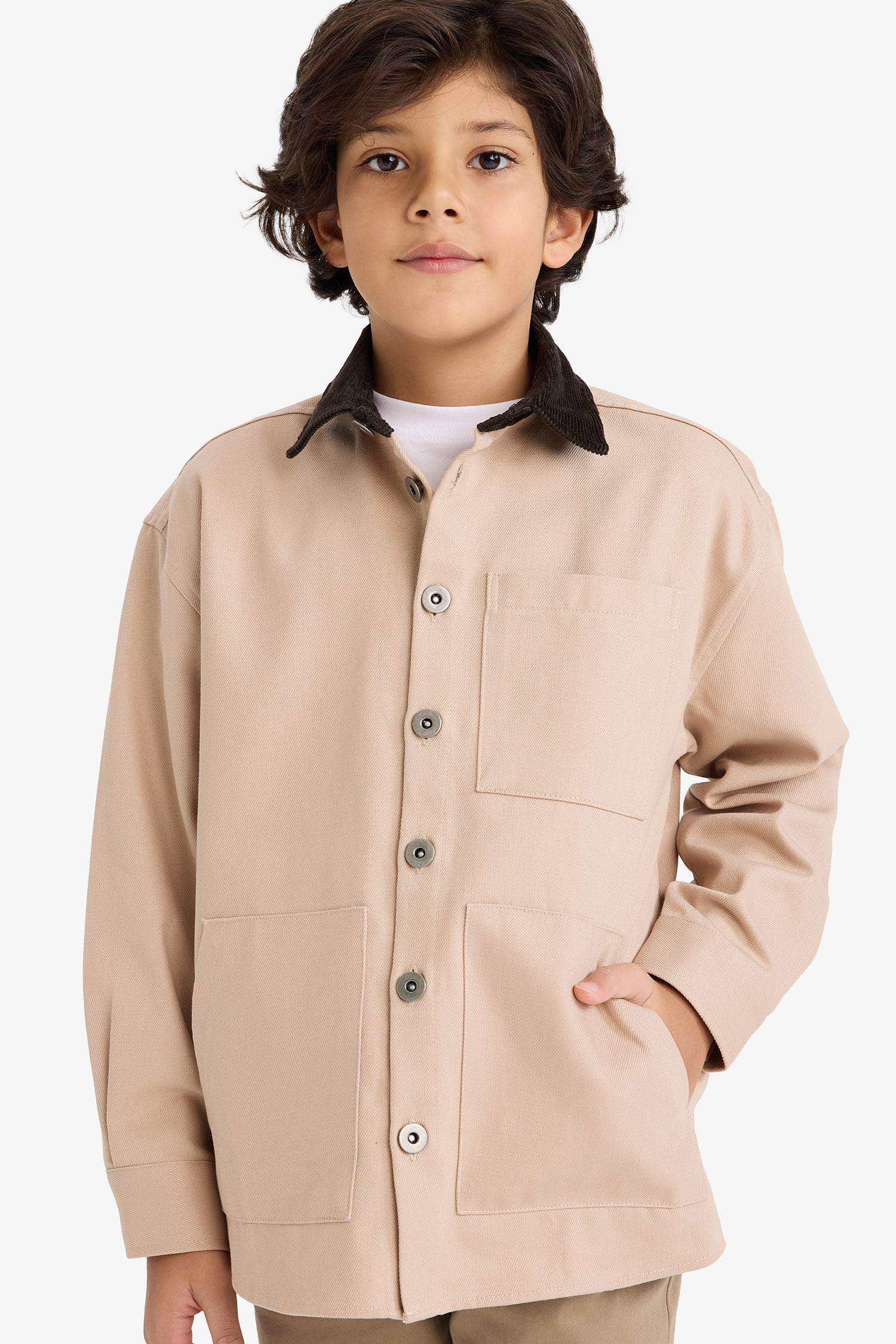 Erkek Çocuk Kontrast Gömlek Yaka Gabardin Ceket