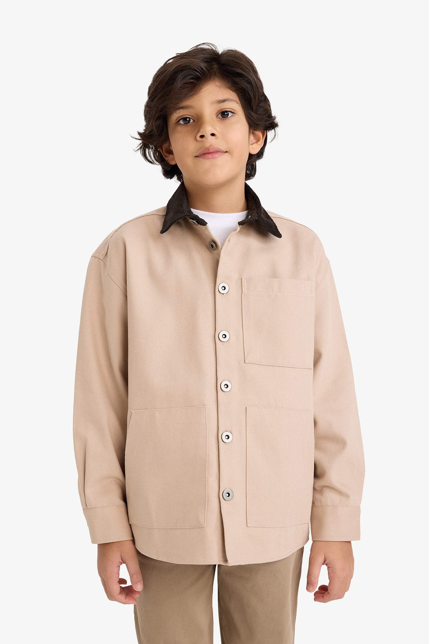 Erkek Çocuk Kontrast Gömlek Yaka Gabardin Ceket