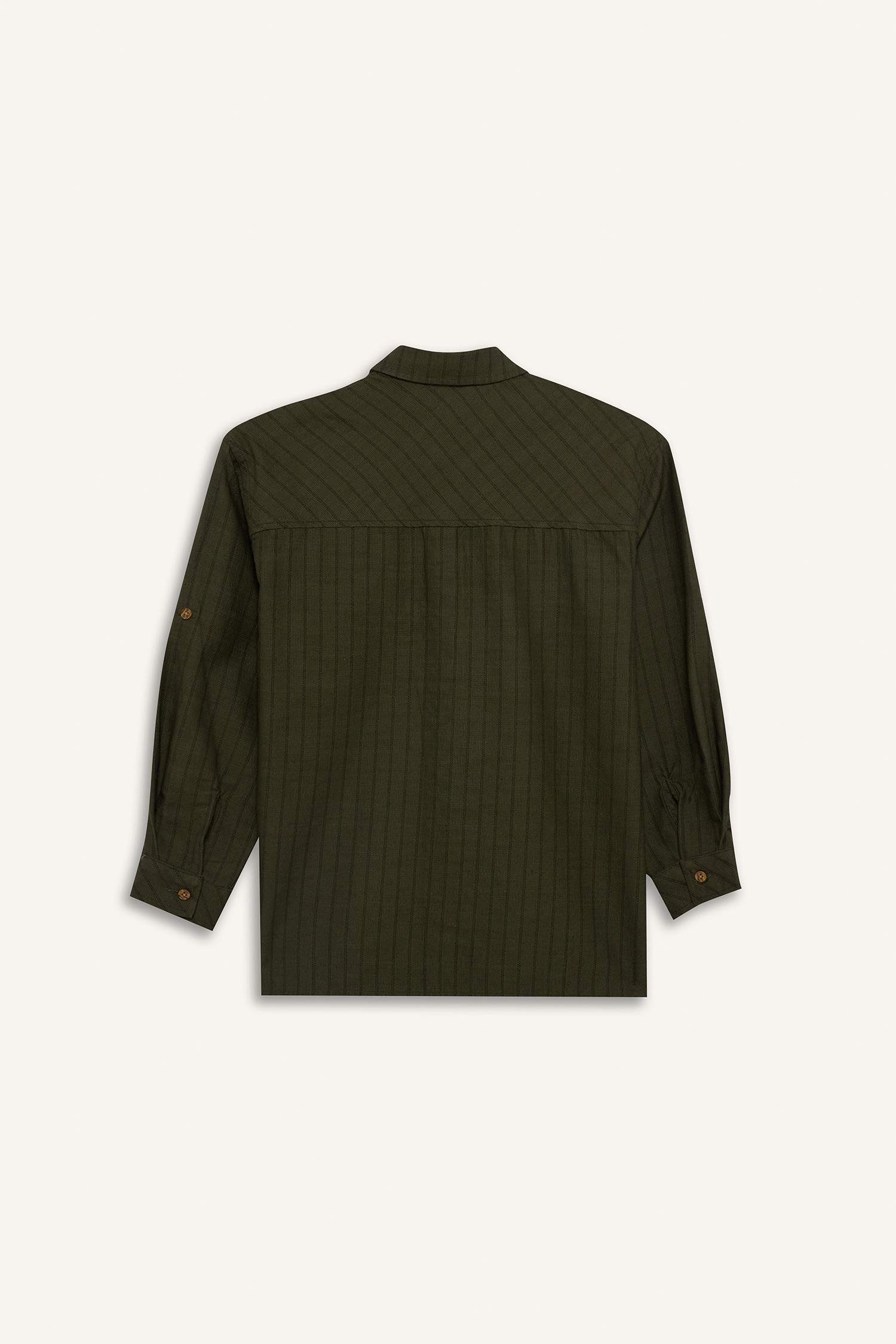 Ұлдарға арналған Oversize қайырма жағалы жолақты поплин ұзын жеңді жейде