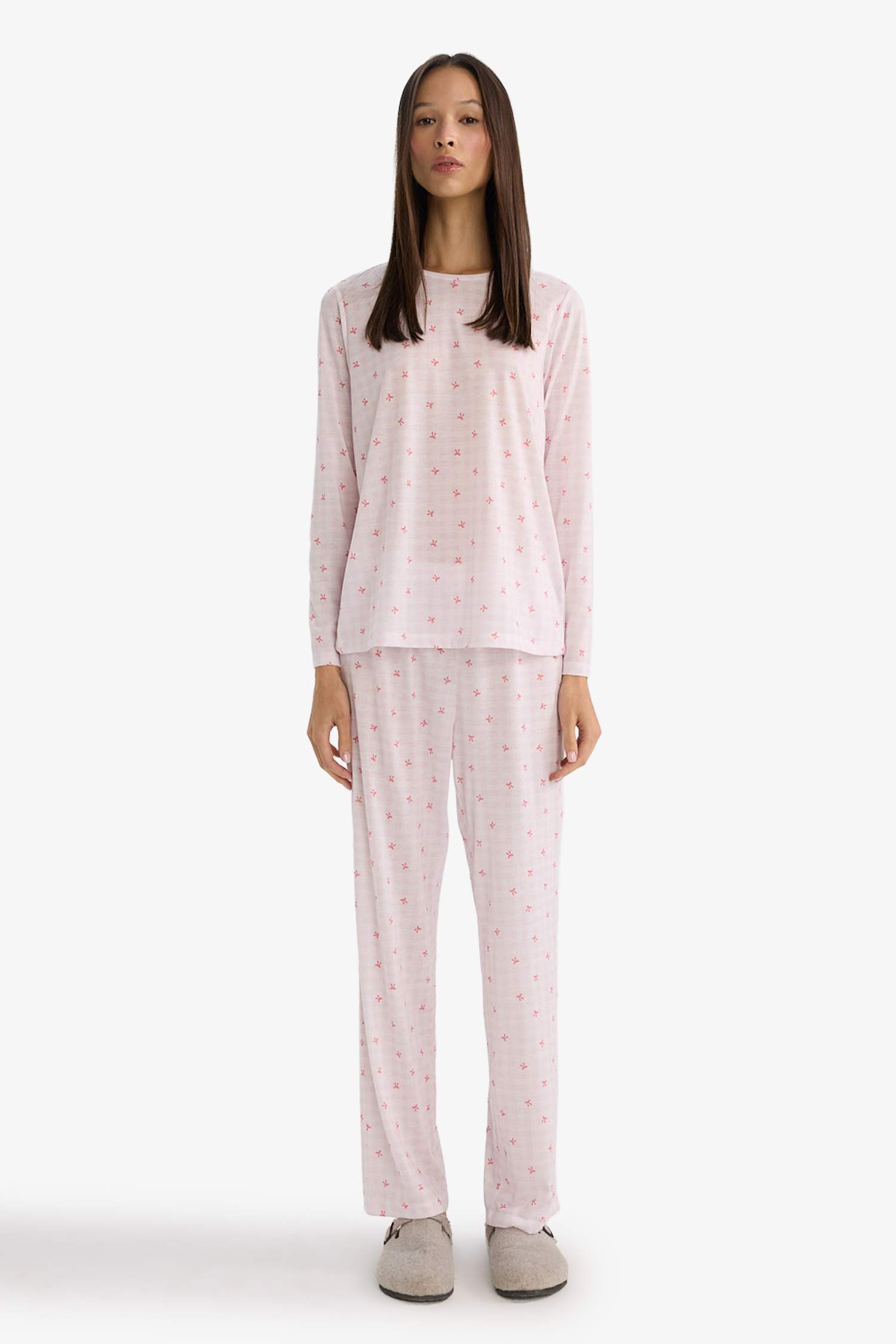 Pijama Takımı Regular Fit Desenli Uzun Kollu Üst Uzun Alt-Fall in Love