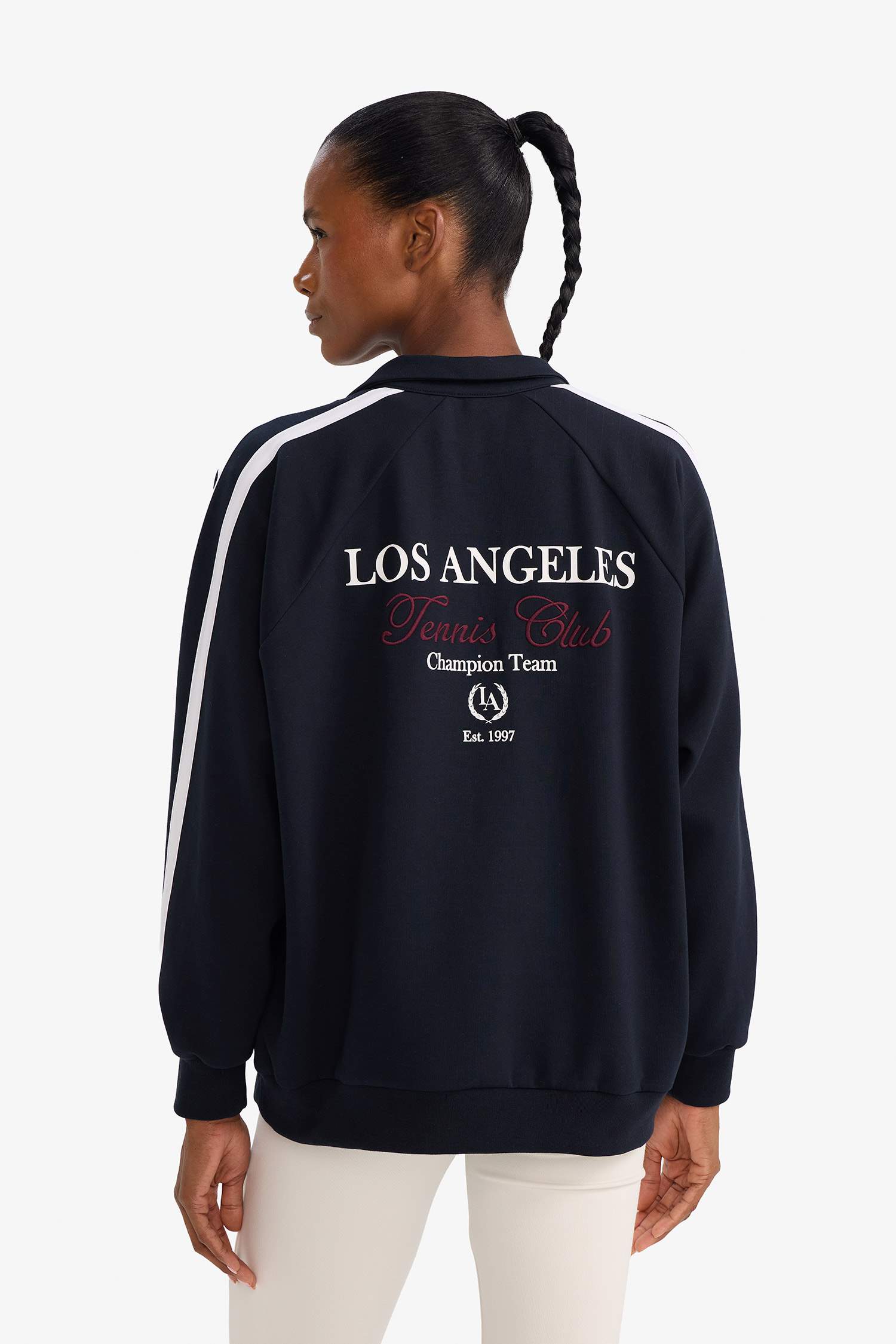 Oversıze Geniş Kalıp Polo Yaka Spor Baskılı Sweatshirt