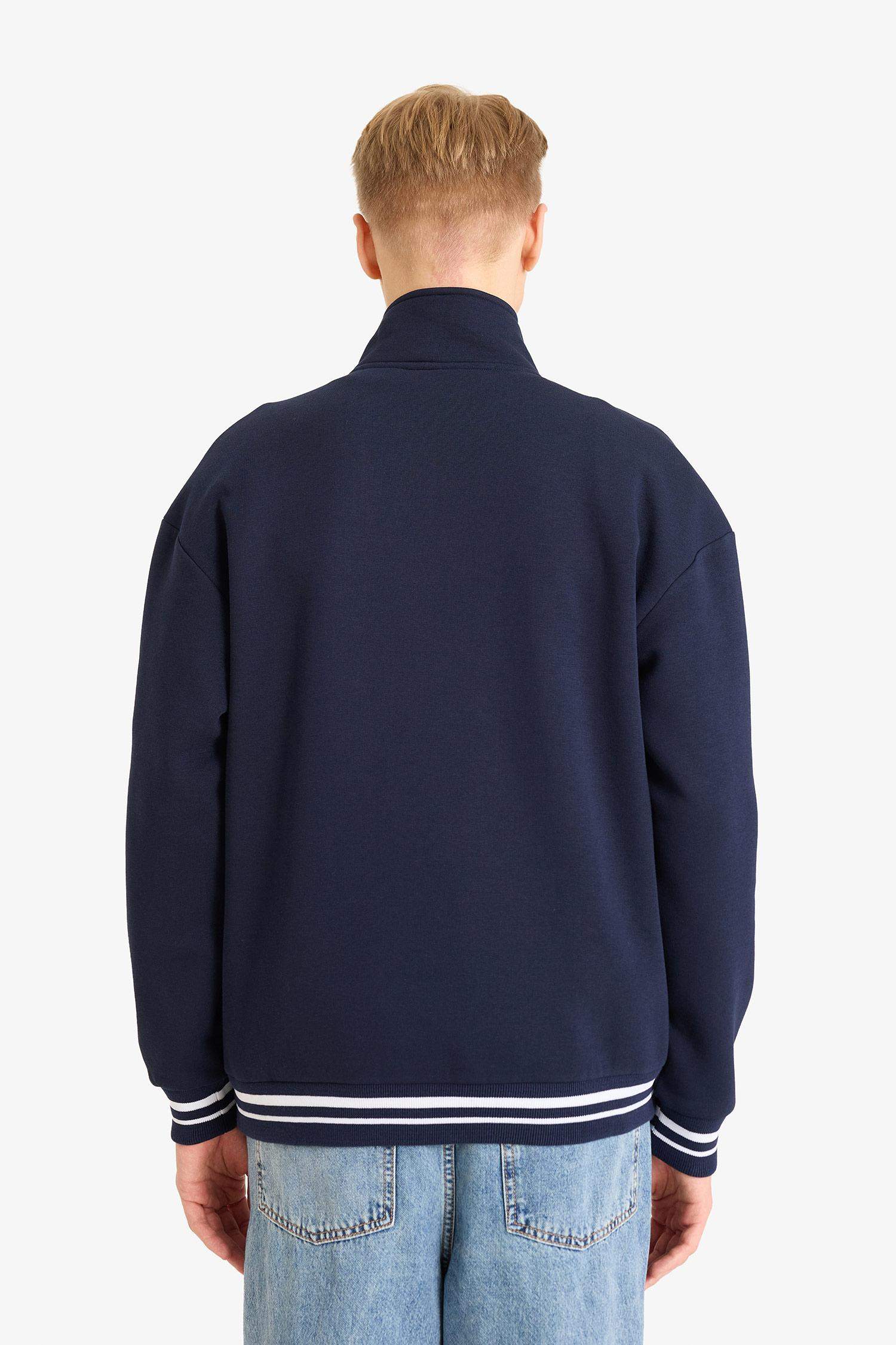 Boxy Fit Dik Yaka Yarım Fermuarlı Baskılı Sweatshirt