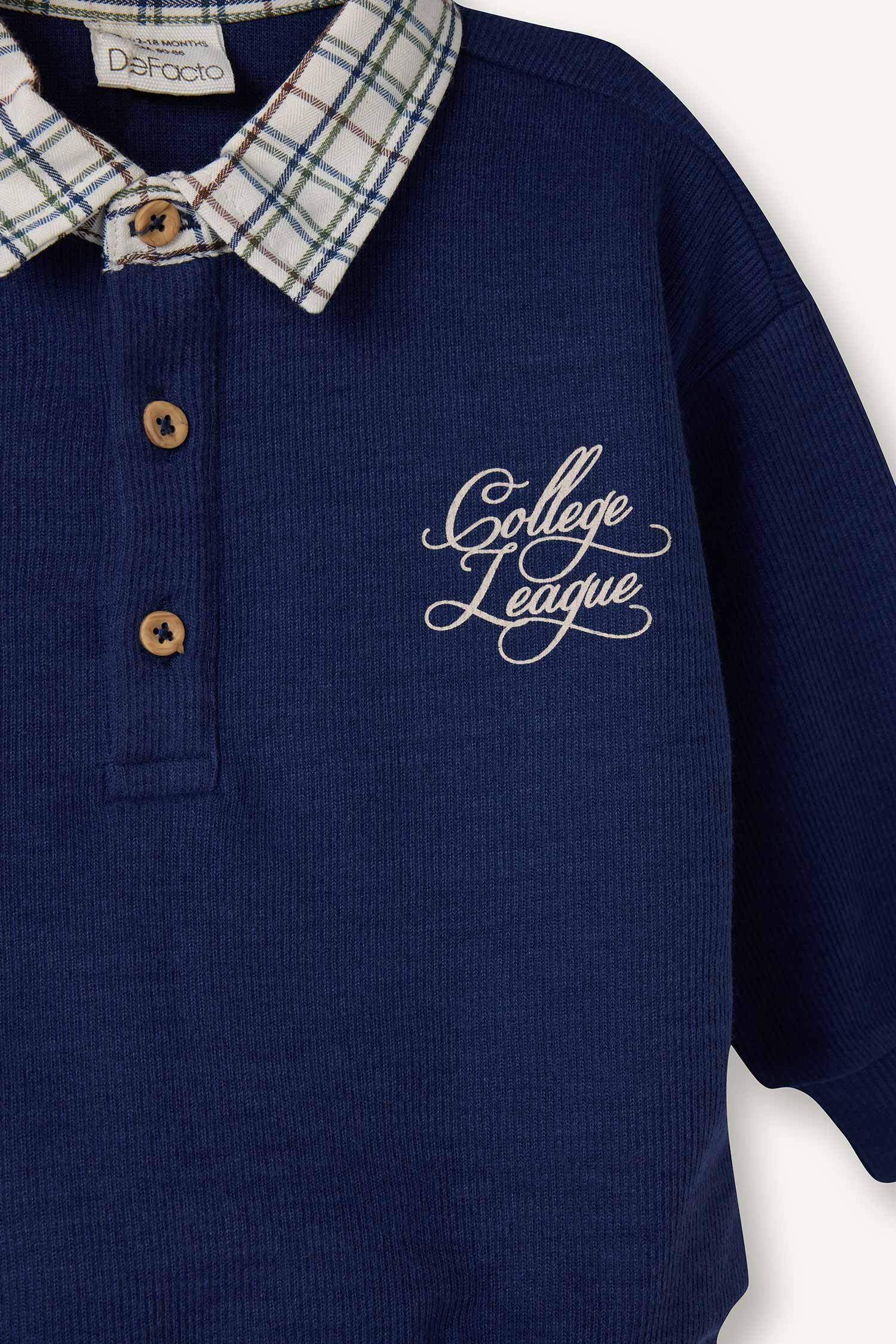 Erkek Bebek Selanik Kumaş 2'li Takım Polo Yaka Sweatshirt Pantolon