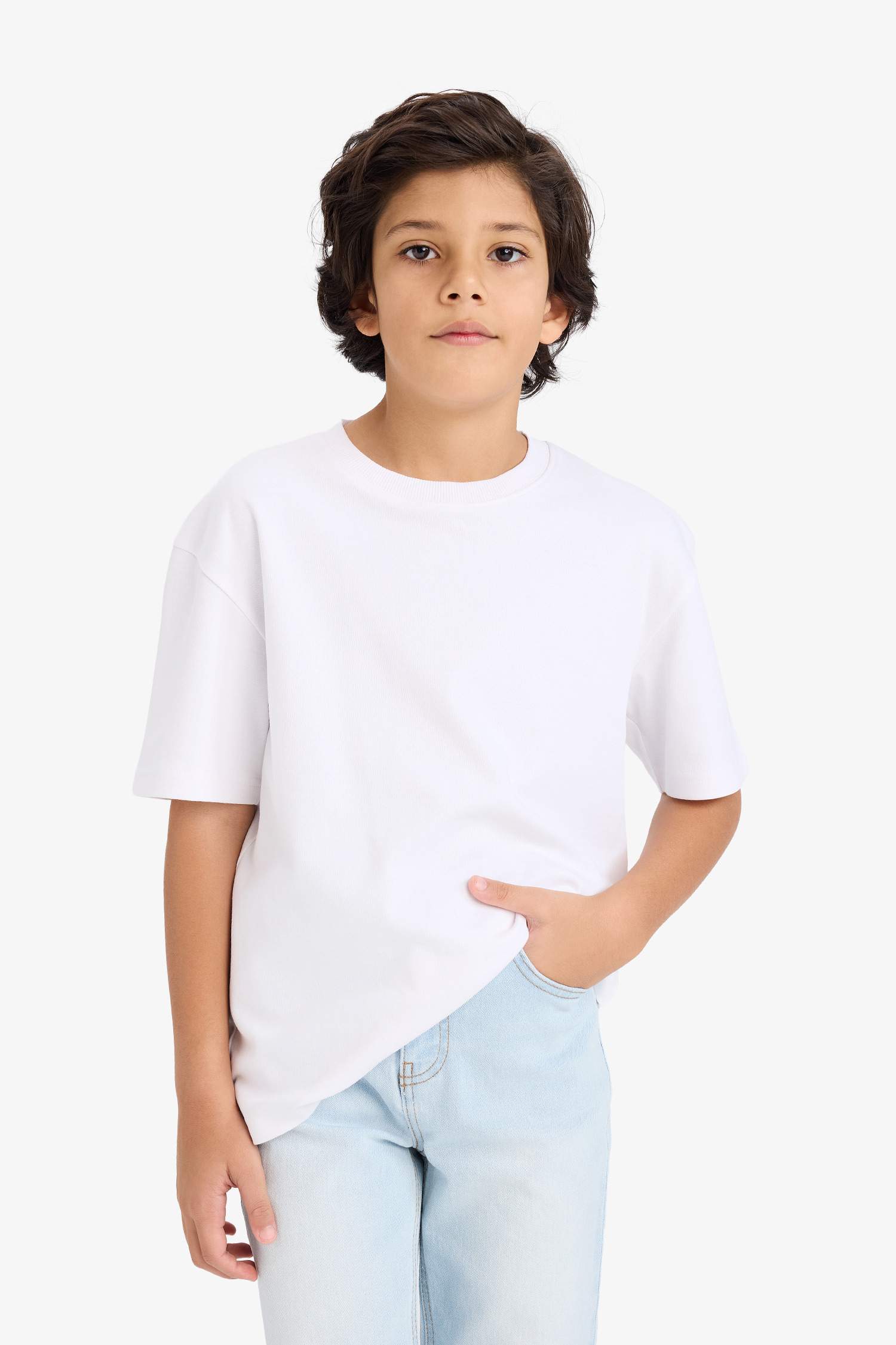 Erkek Çocuk Oversize Geniş Kalıp Bisiklet Yaka Kısa Kollu Tişört