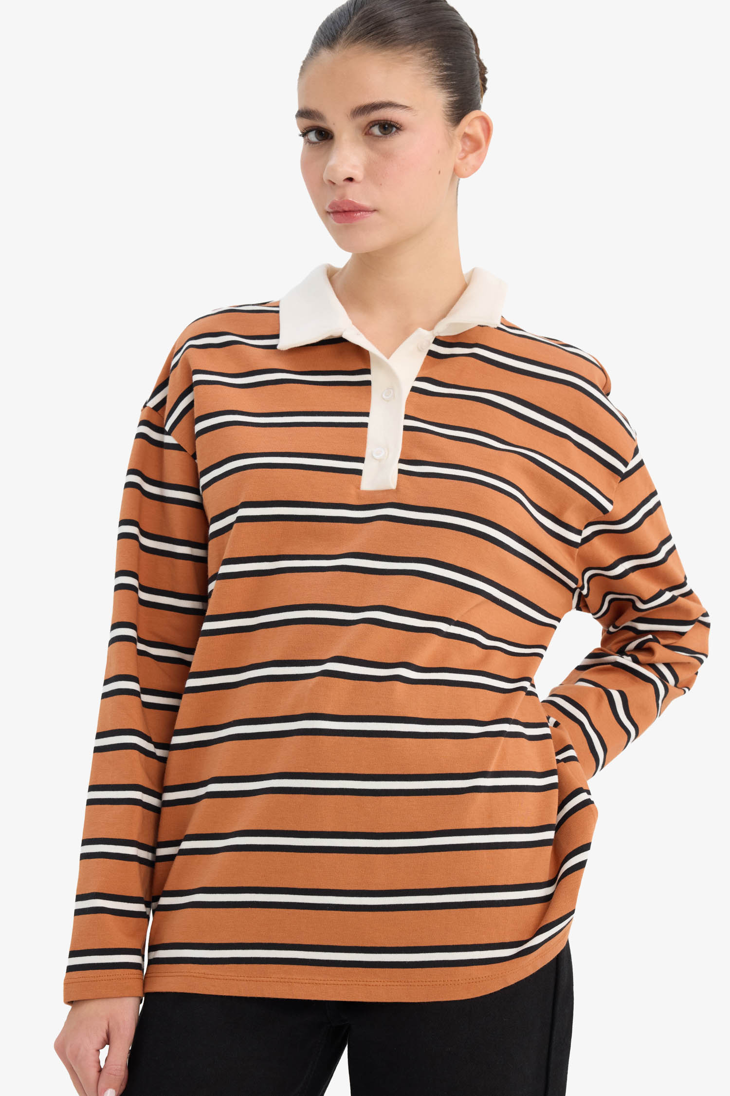 DeFacto %100 Pamuk Loose Fıt Polo Yaka Sweatshirt