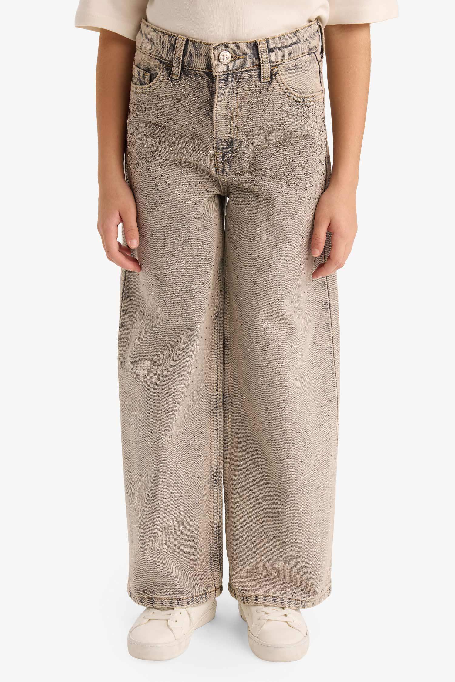 Kız Çocuk Yılbaşı Temalı Düz Paça Jean Pantolon