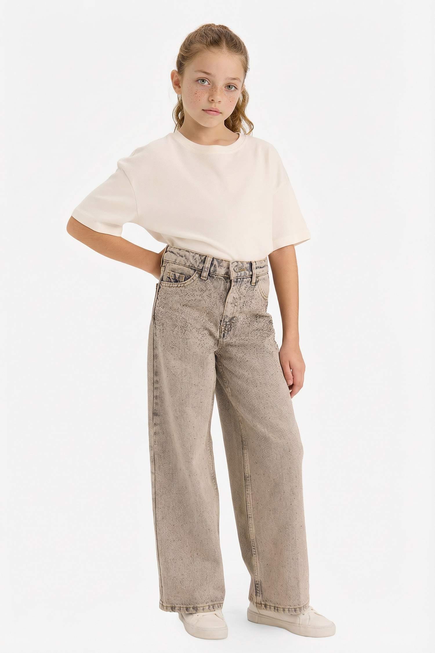 Kız Çocuk Yılbaşı Temalı Düz Paça Jean Pantolon