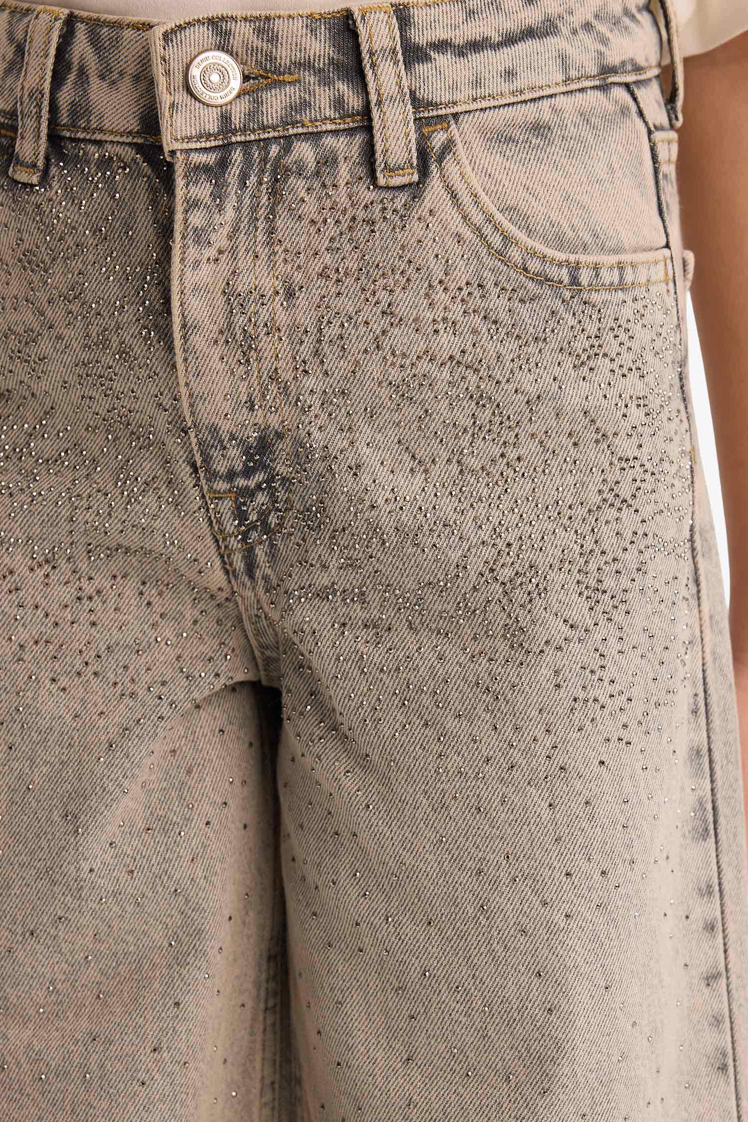 Kız Çocuk Yılbaşı Temalı Düz Paça Jean Pantolon