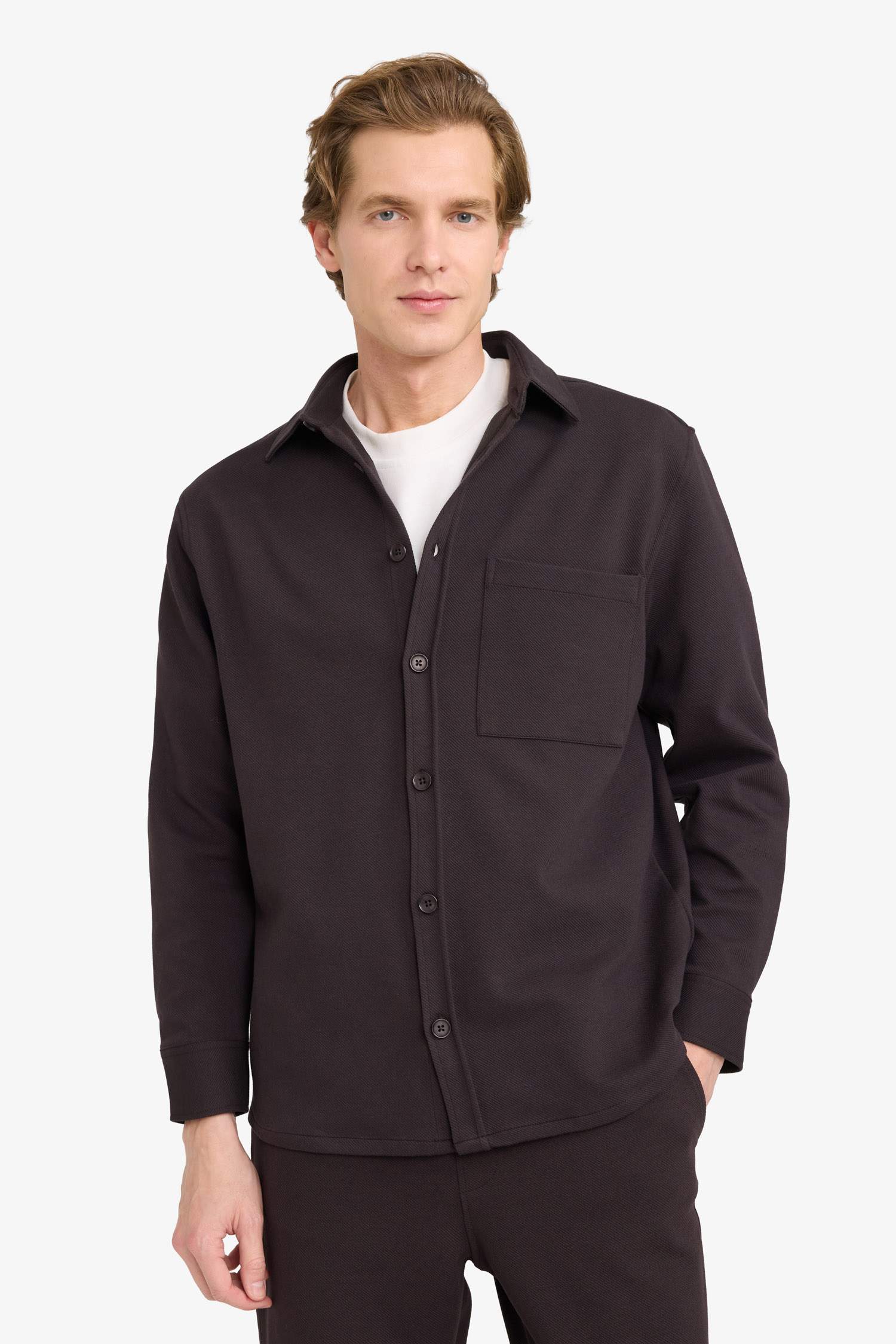 Relax Fit Polo Collar Cotton Long Sleeve Shirt