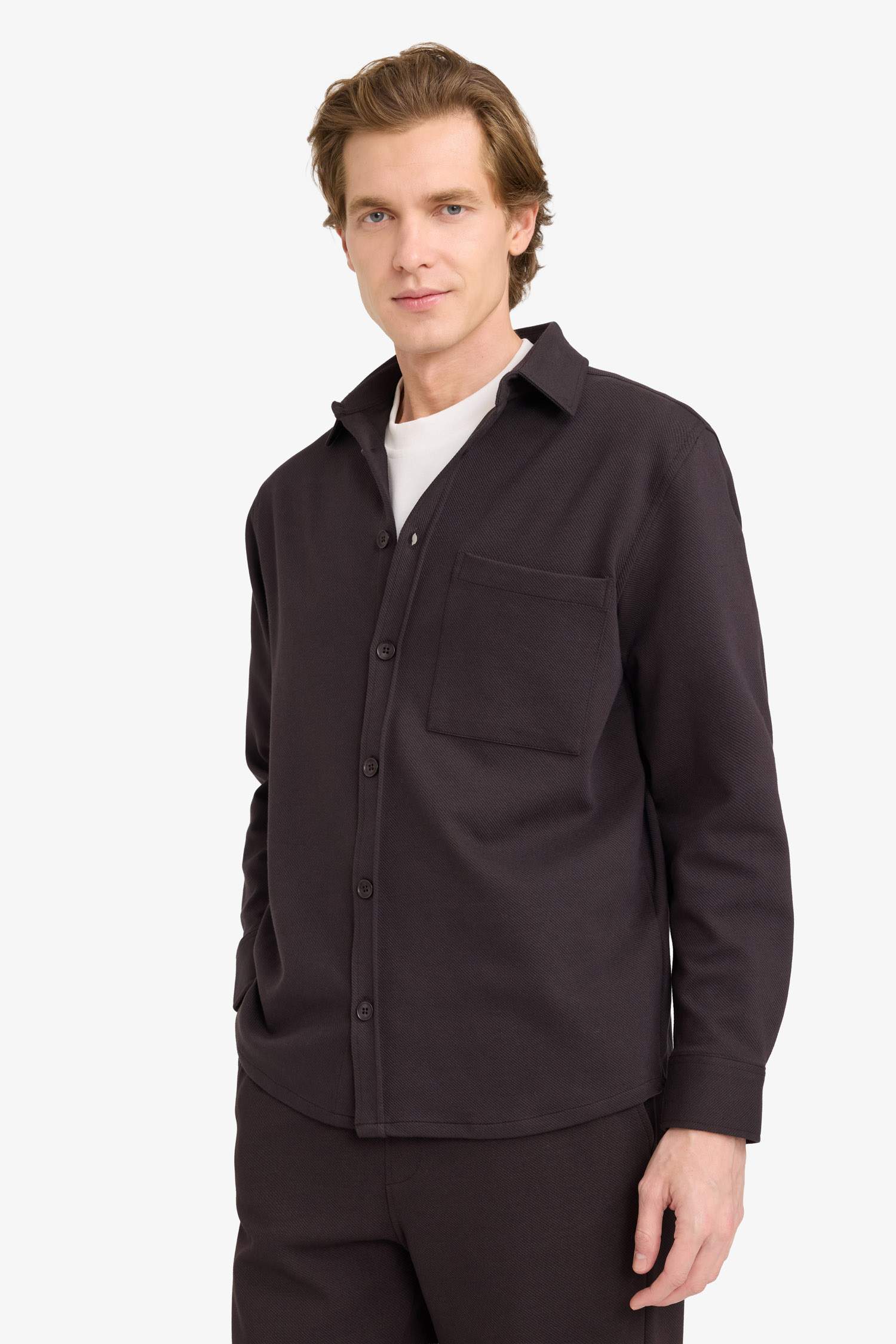 Relax Fit Polo Collar Cotton Long Sleeve Shirt