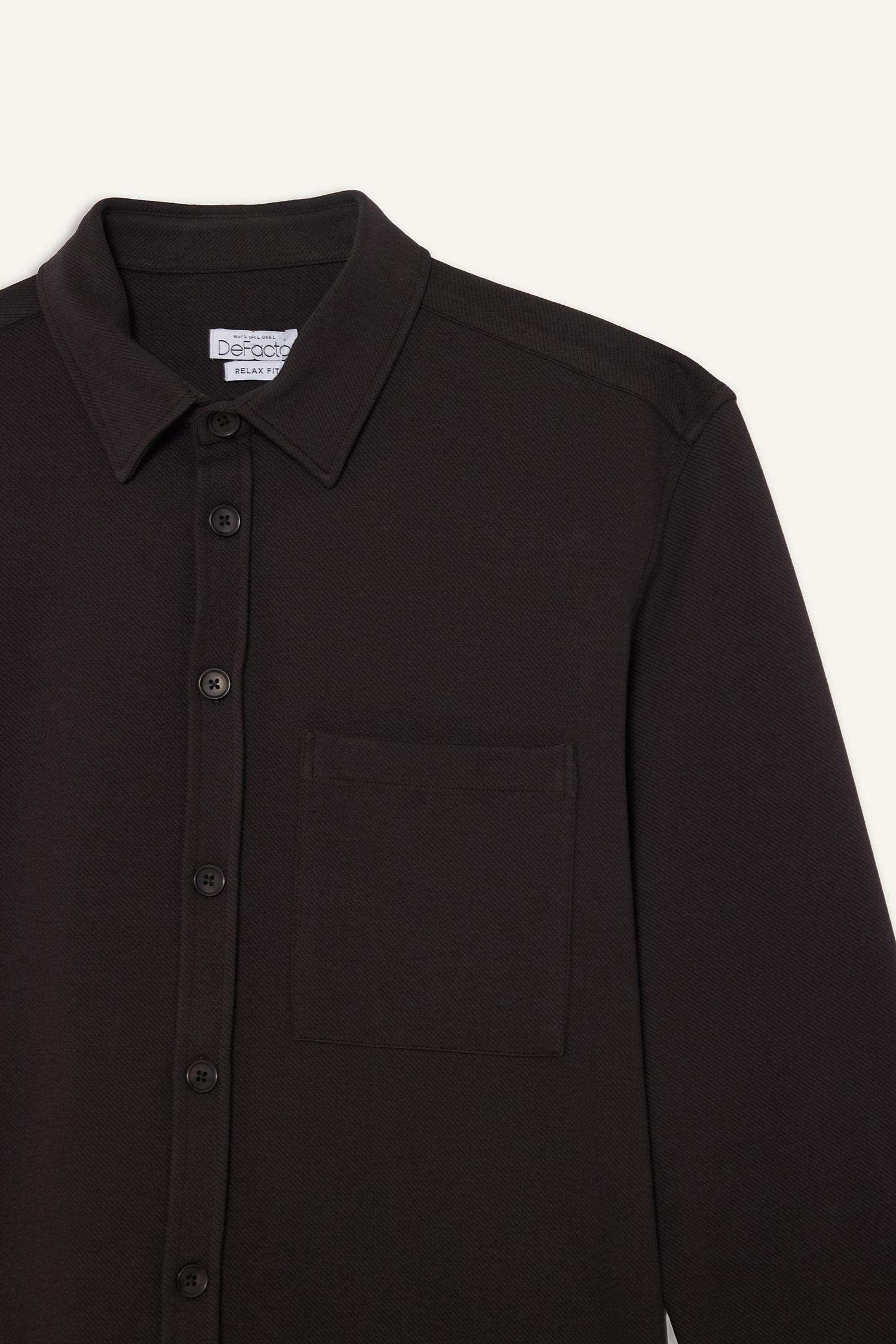 Relax Fit Polo Yaka Penye Uzun Kollu Gömlek