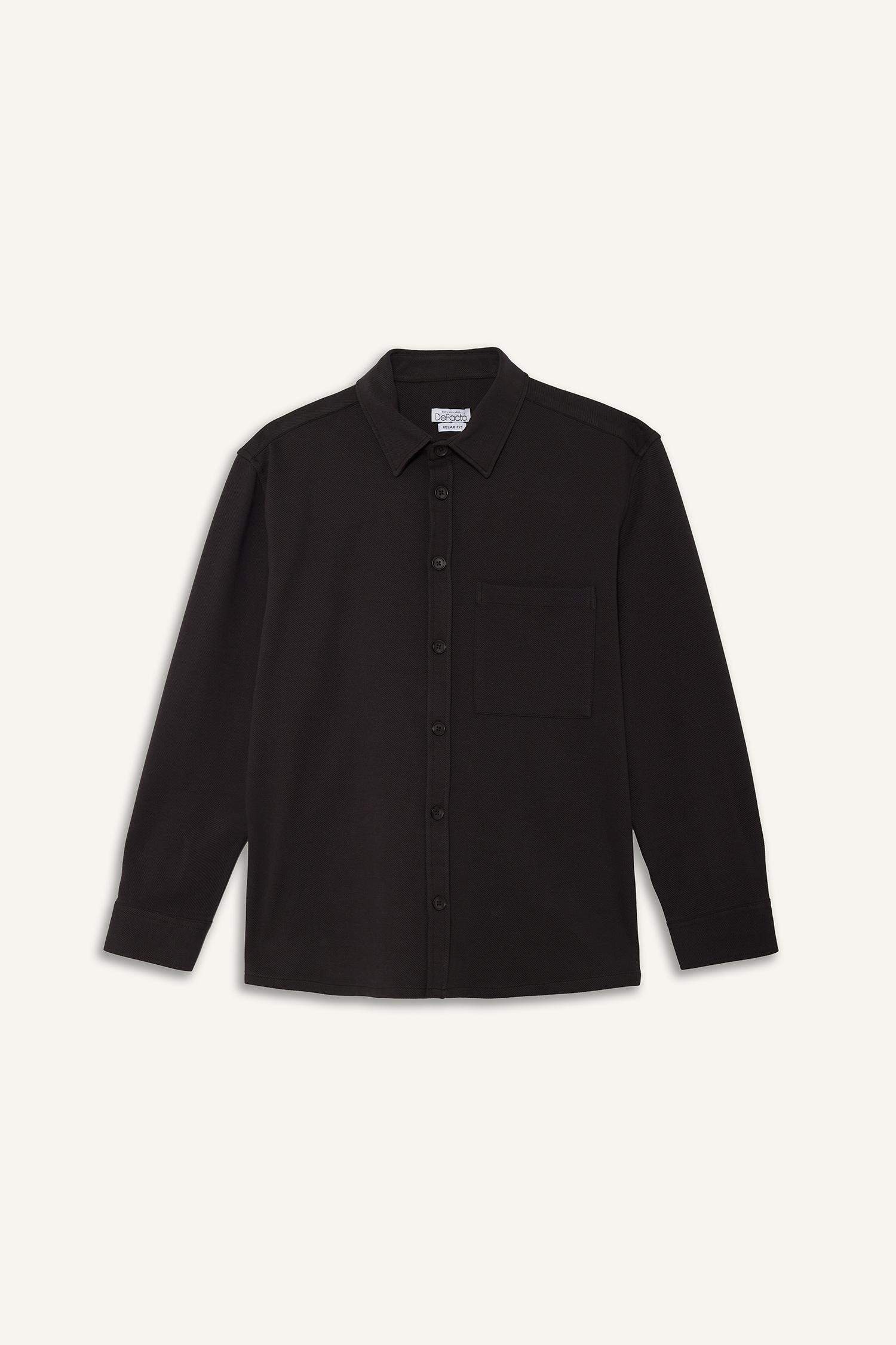 Relax Fit Polo Collar Cotton Long Sleeve Shirt