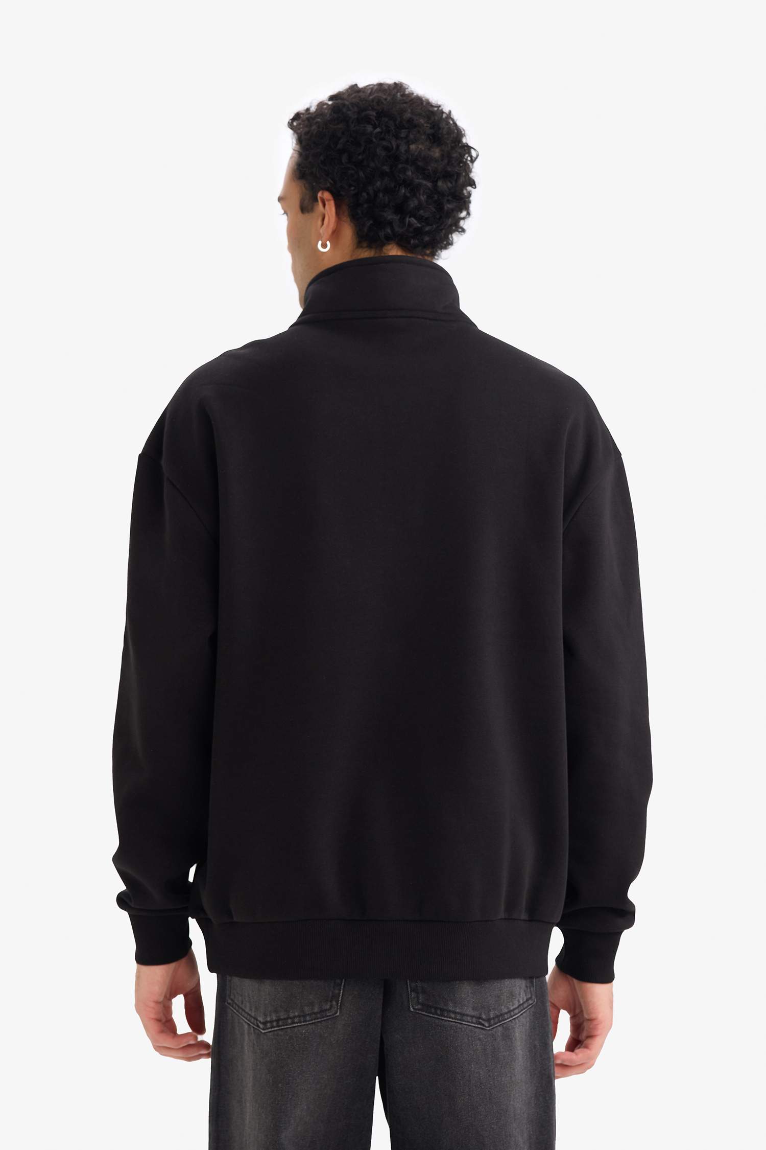 Boxy Fit Dik Yaka Atatürk Baskılı Yarım Fermuarlı Sweatshirt