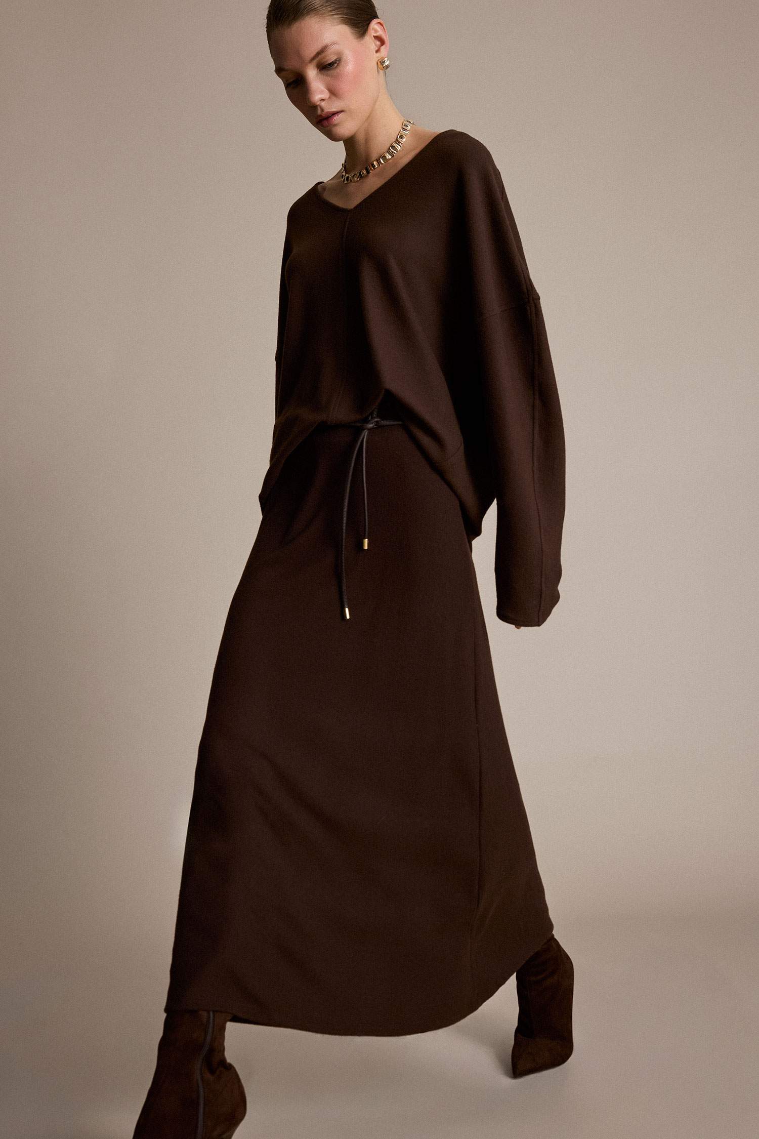 Normal Bel Kemerli Midi Etek