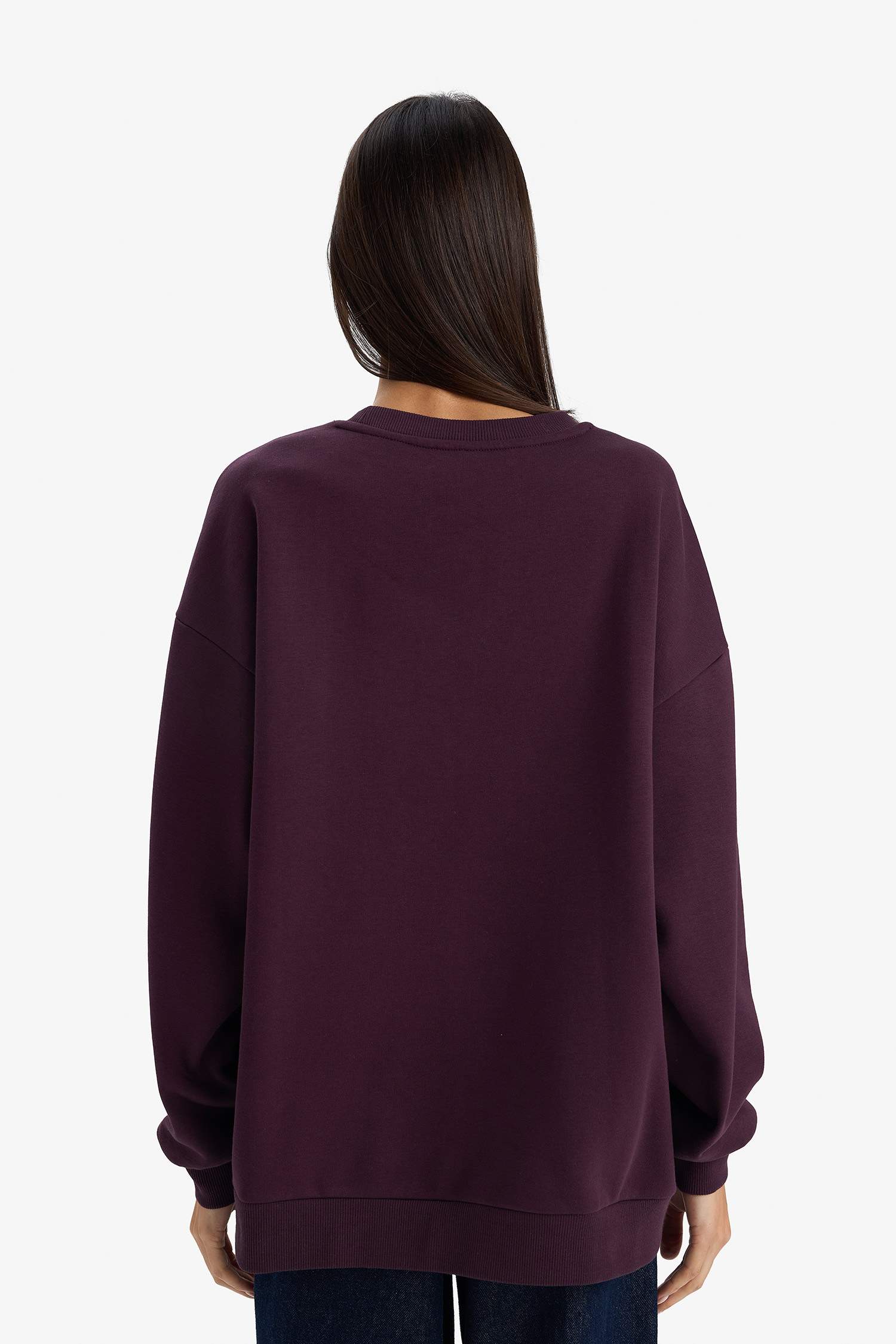 Oversize Geniş Kalıp Bisiklet Yaka Baskılı Sweatshirt