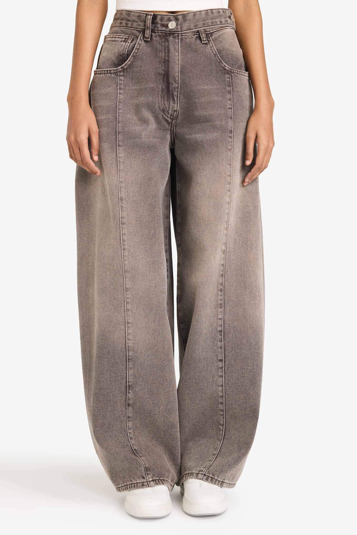 Barrel Fit Yüksek Bel Uzun Jean Yıkamalı Pantolon