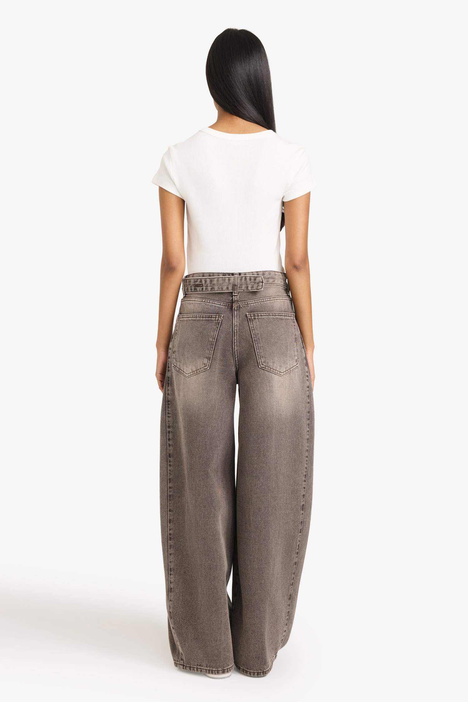 Barrel Fit Yüksek Bel Uzun Jean Yıkamalı Pantolon