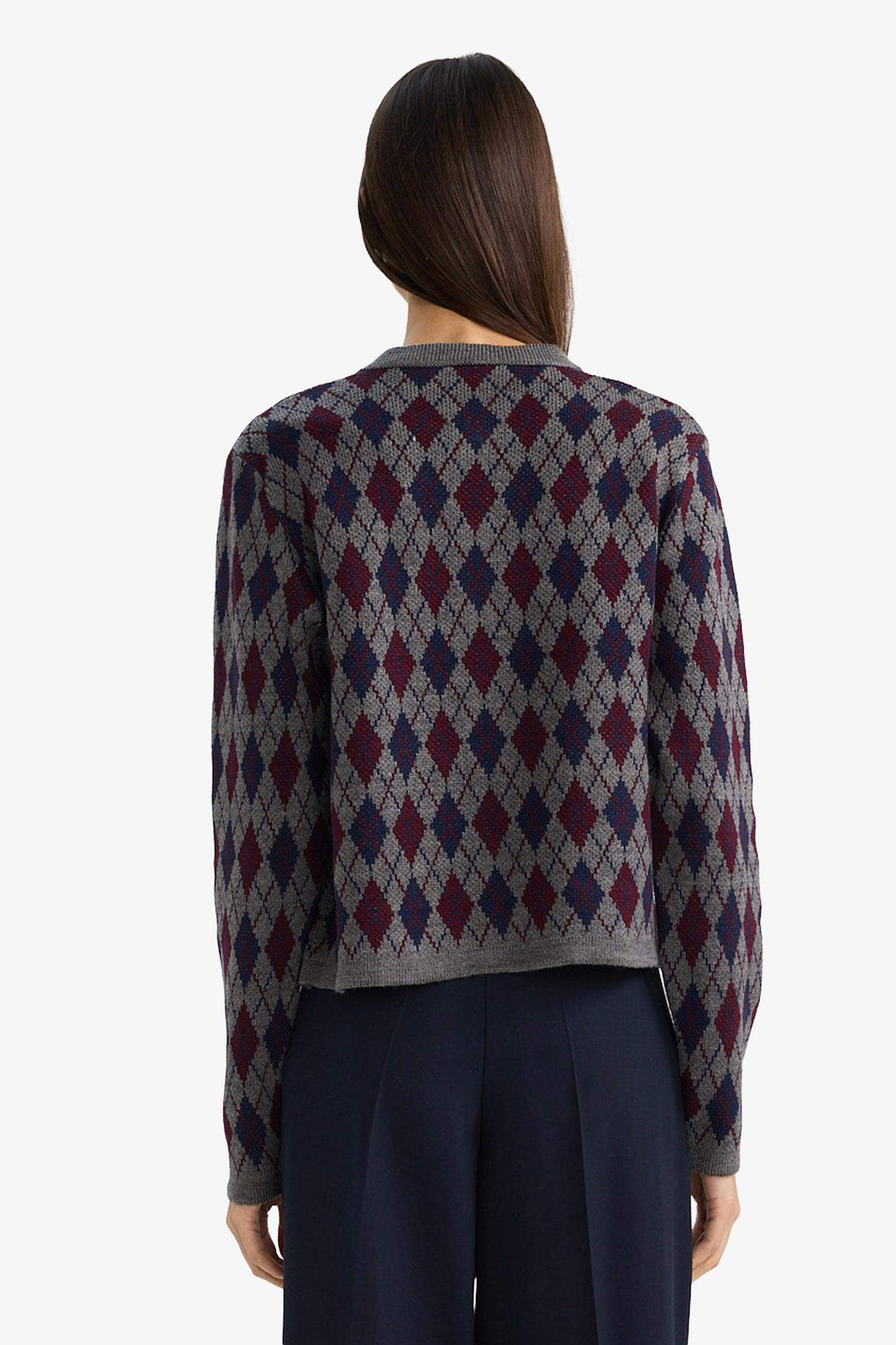 Cardigan en tricot motif losanges à boutons et col rond