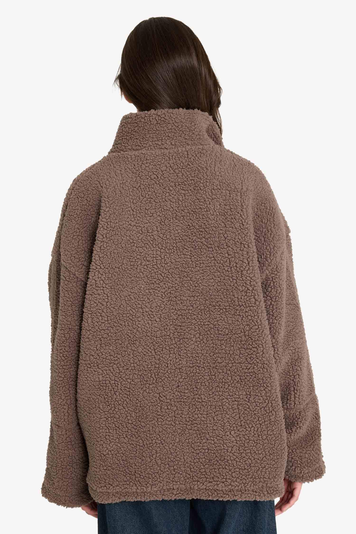 Oversize Geniş Kalıp Dik Yaka Fermuarlı Pelüş Hırka