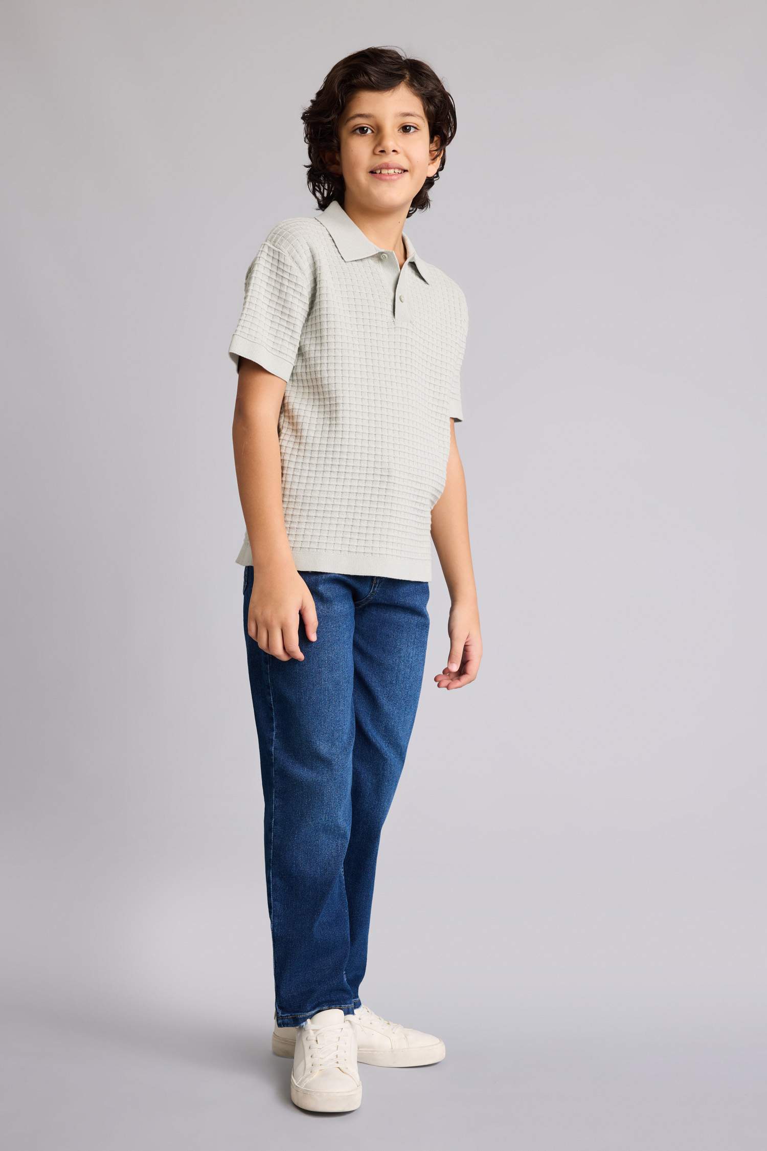 Polo Yaka Dokulu Pamuklu Kazak Erkek Çocuk